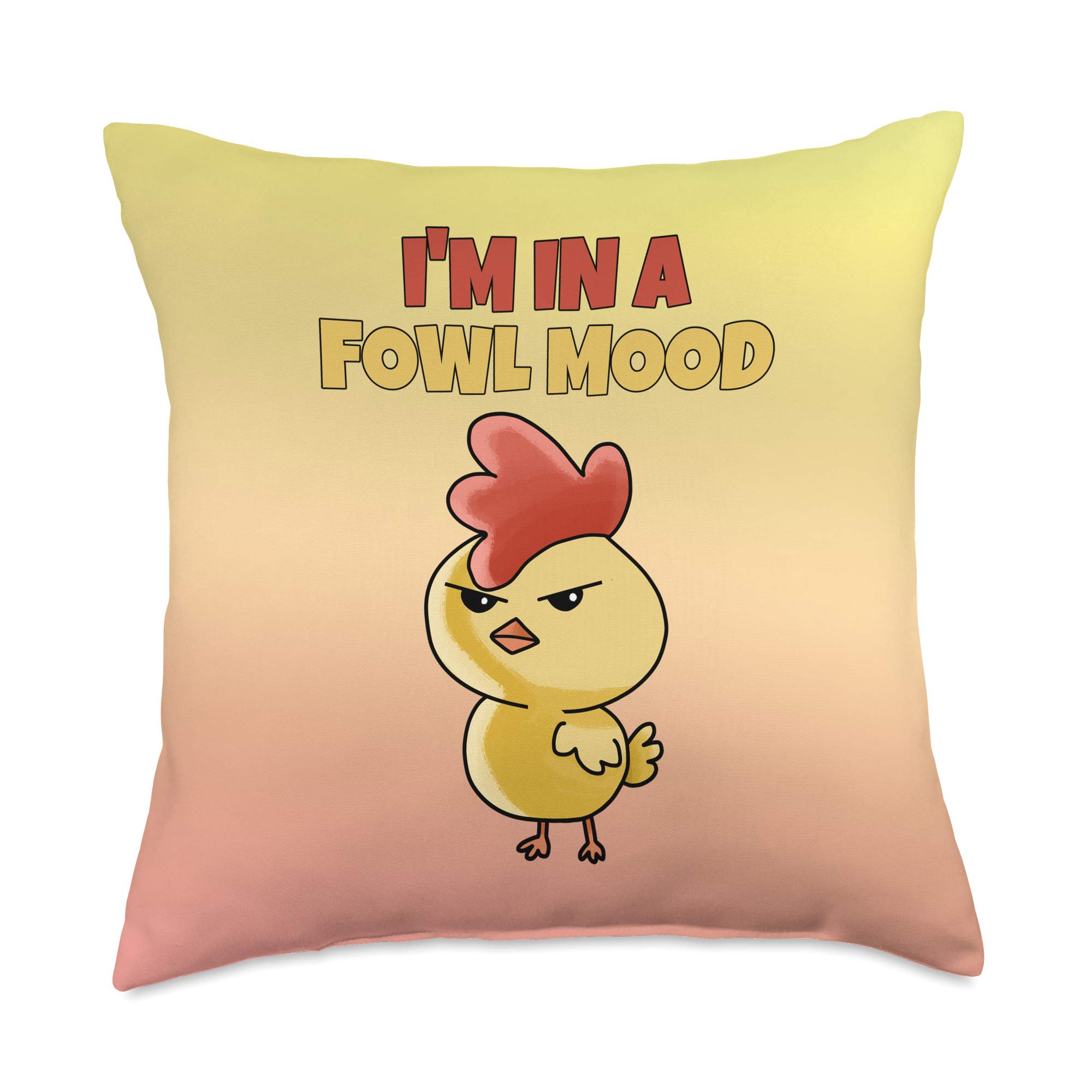 Funny Chicken 'I'm in a Fowl Mood' Throw Pillow - 18x18 Inches Multicolor Decorative Cushion for Living Room, Bedroom, or Office