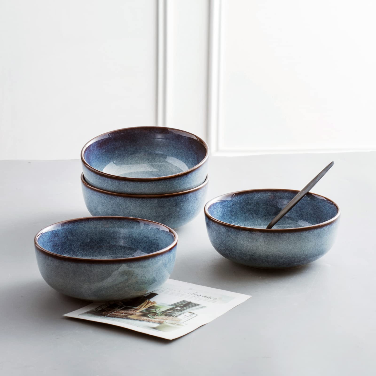 UNICASA 25oz Ceramic Bowl Set - Microwave & Dishwasher Safe Soup, Cereal, Pasta Bowls for Salad, Fruit, Dinner | Perfect for Family Meals, Restaurant Use & Daily Dining (Blue)