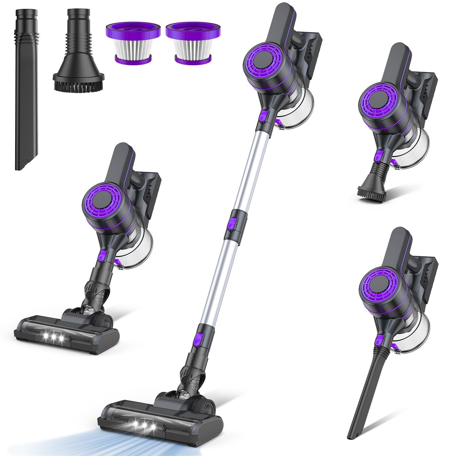 EICOBOT Cordless Vacuum Cleaner - 20000Pa Powerful Suction, 35 Min Runtime, Detachable Battery, 1.5L Dust Cup | 6-in-1 Lightweight Stick Vacuum for Hardwood Floors, Pet Hair, Car & Home Cleaning | Perfect for Quick Cleanups & Deep Cleaning Sessions