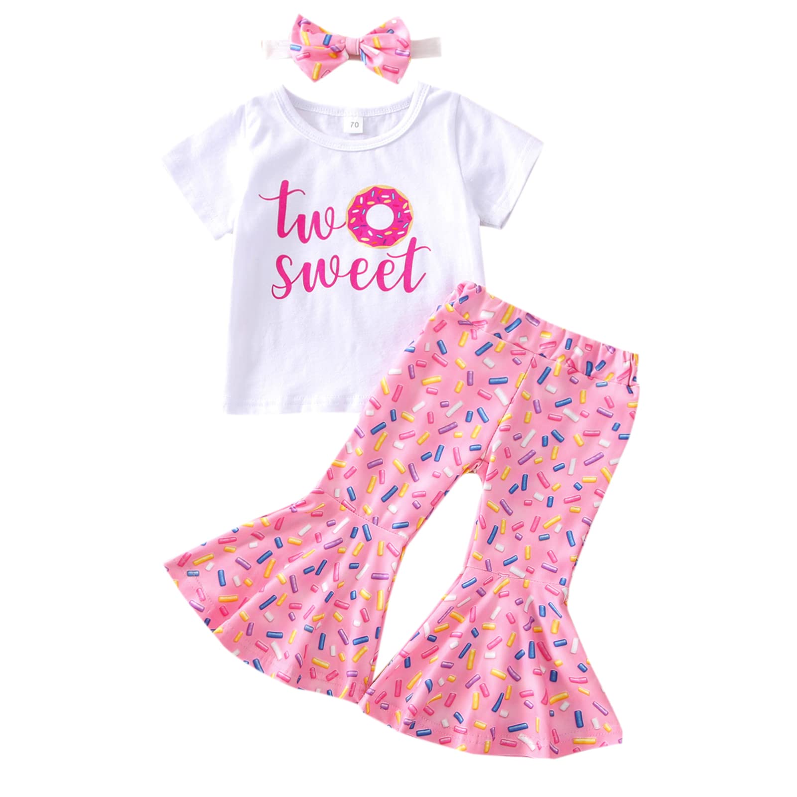 Toddler Girls Summer Outfit Set - Cute Donut Print Short Sleeve T-Shirt & Floral Flare Pants 2-Piece Set | Playtime & Outdoor Activities