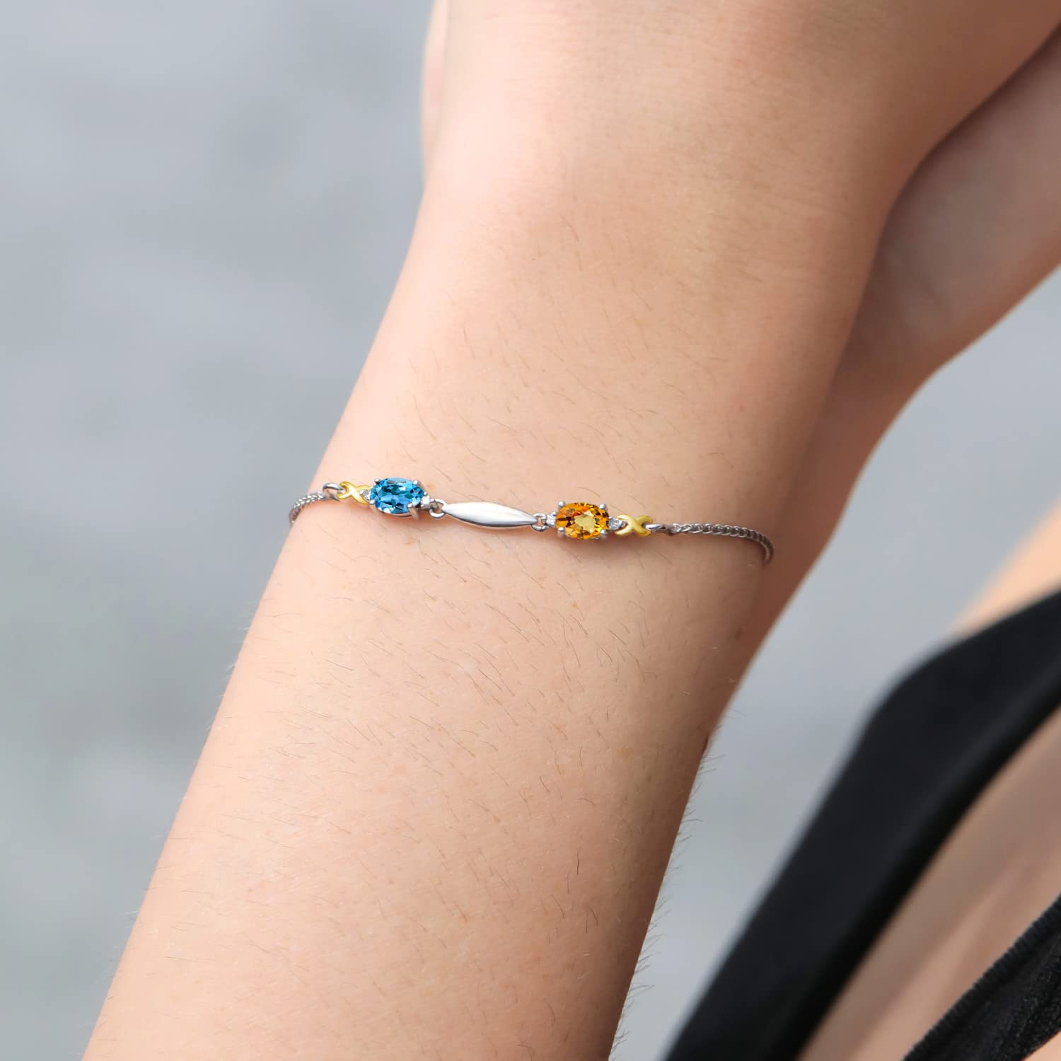 1.21Ct Swiss Blue Topaz & Sapphire Gold Bracelet for Women - Elegant Gift