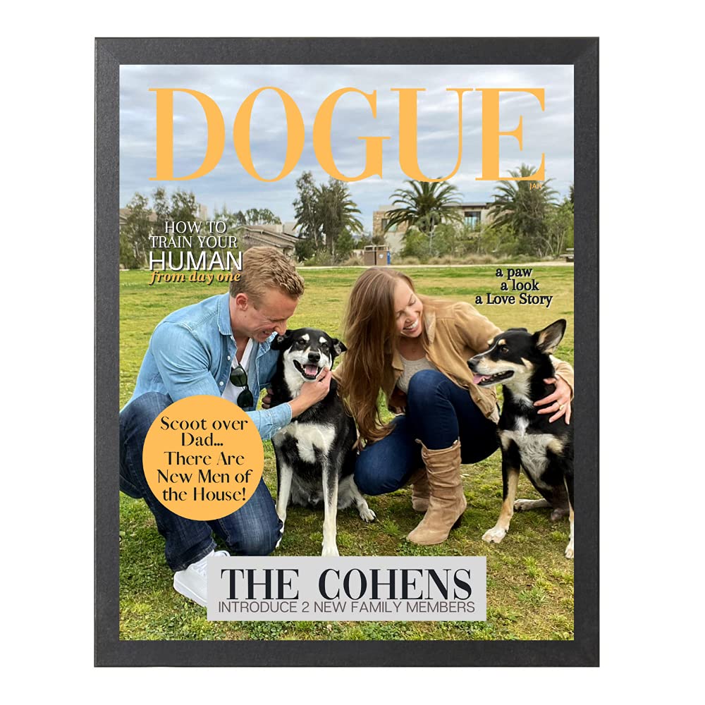 Custom Family Pet Portrait - Personalized Framed Dog Picture Ready to Hang | Magazine Style Dog Art | Unique New Puppy Gift Idea | Living Room & Home Decor Wall Art | Funny Pet Photo Frame Using Your Image (16.25x20 Inch, White) - Perfect for Pet Lovers, Housewarming Gifts & Living Room Decor