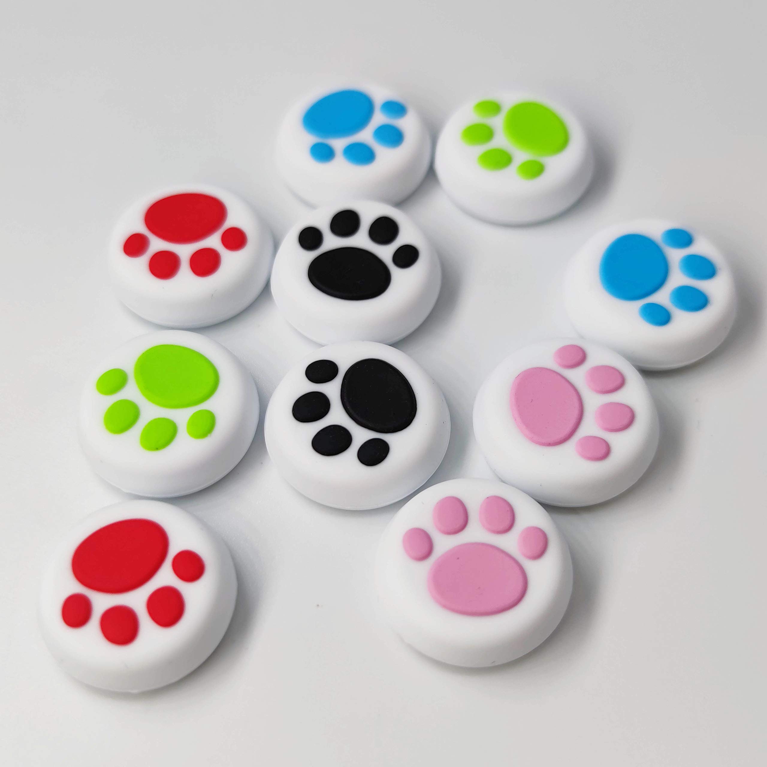 2PCS Analog Stick Thumb Grips for PS5/PS4/PS3/Xbox One/Xbox 360/PS2/Switch Pro/Wii U Controllers - Non-Slip Paw Design (White & Black) - Improve Gaming Comfort & Grip for Long Play Sessions