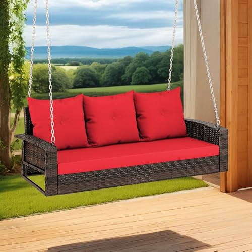 Brown Rattan Red Cushion