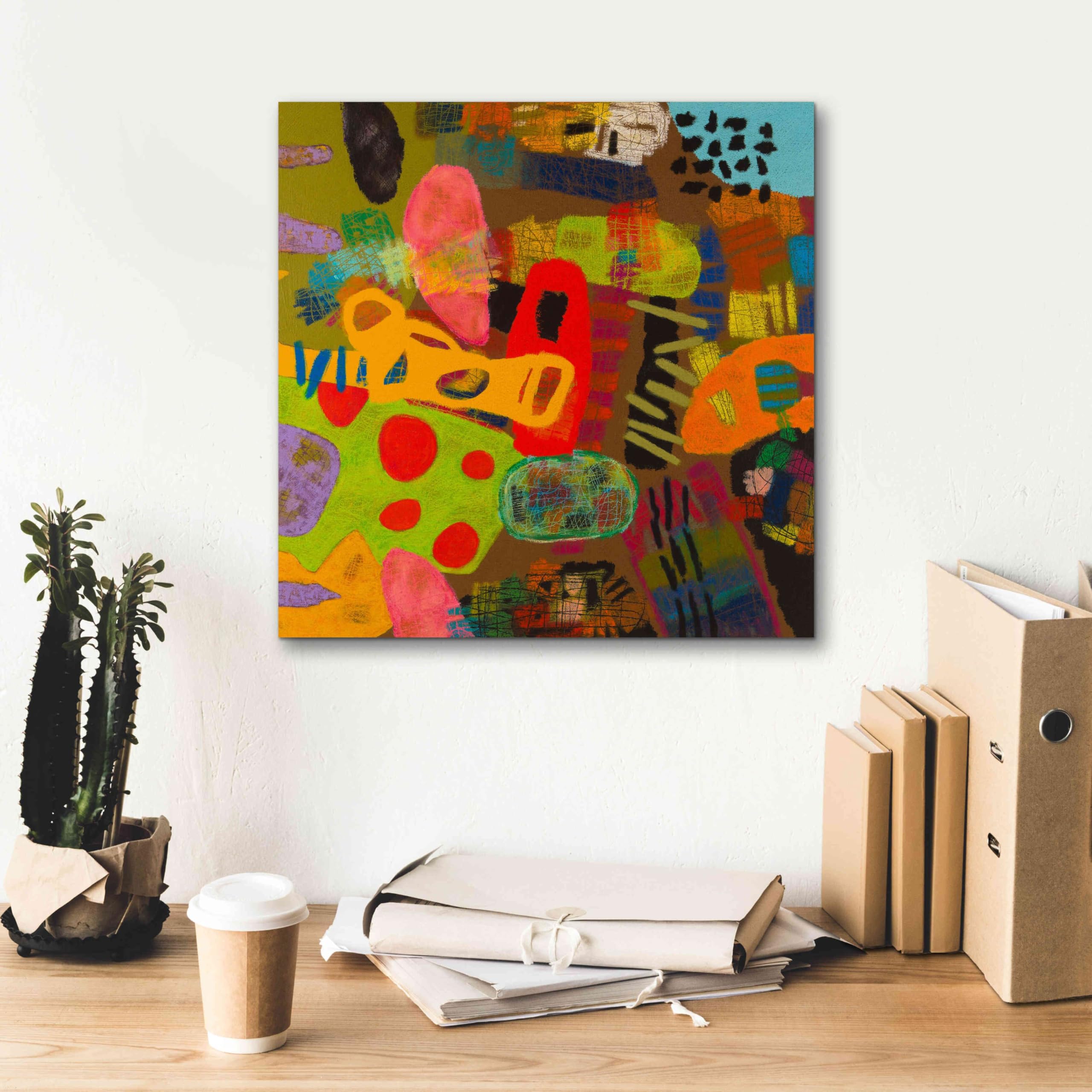 Epic Graffiti 'Conversations in the Abstract 19' by Downs - Premium Giclee Canvas Wall Art Print 18x18 Inches - Modern Abstract Graffiti Painting for Living Room, Bedroom & Office Decor