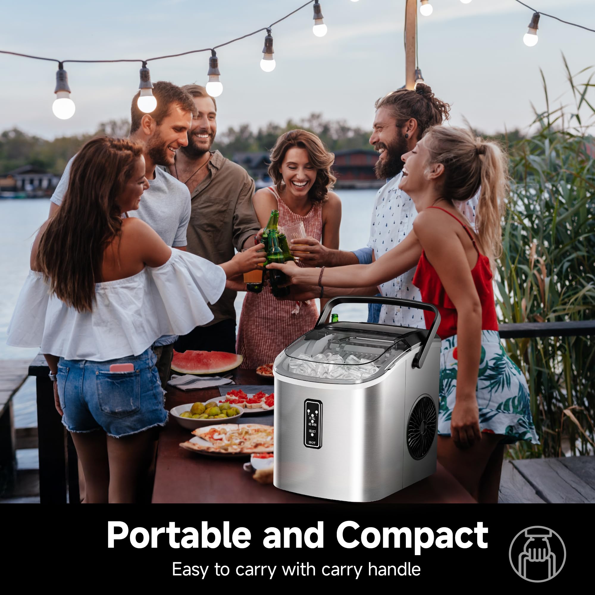 EUHOMY Portable Ice Maker Machine - 9 Cubes in 6 Minutes, 26lbs/24H, Self-Cleaning Countertop Ice Maker with Carry Handle, Ice Basket & Scoop, 2 Ice Size Options for Home, Kitchen, Office, RV & Outdoor Parties