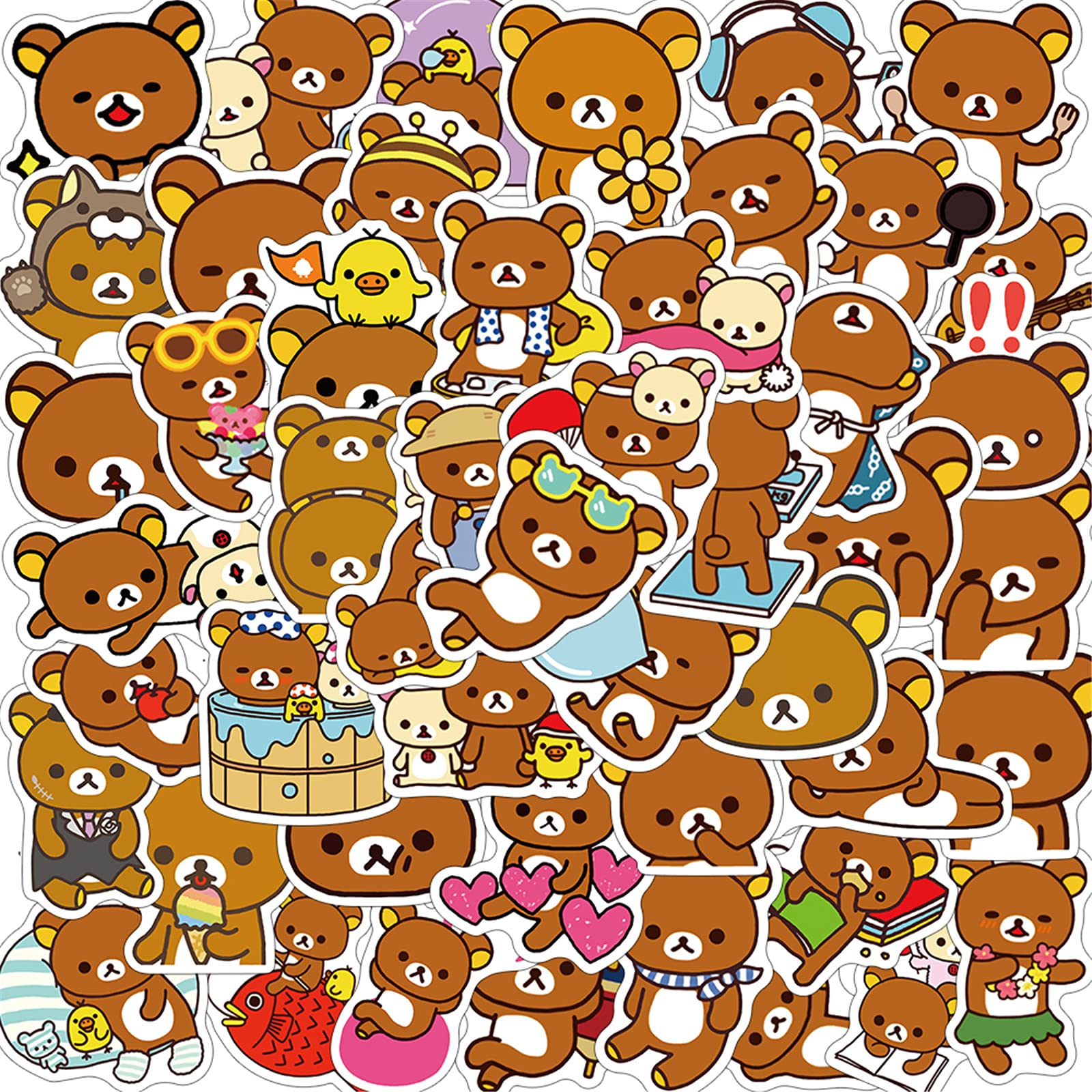 50 Pack Cute Bear Stickers - Waterproof Vinyl Stickers for Water Bottles, Laptops & Journals - VSCO Aesthetic Decals for Kids & Girls - Perfect for School, DIY Crafts & Room Decor (Bear B)