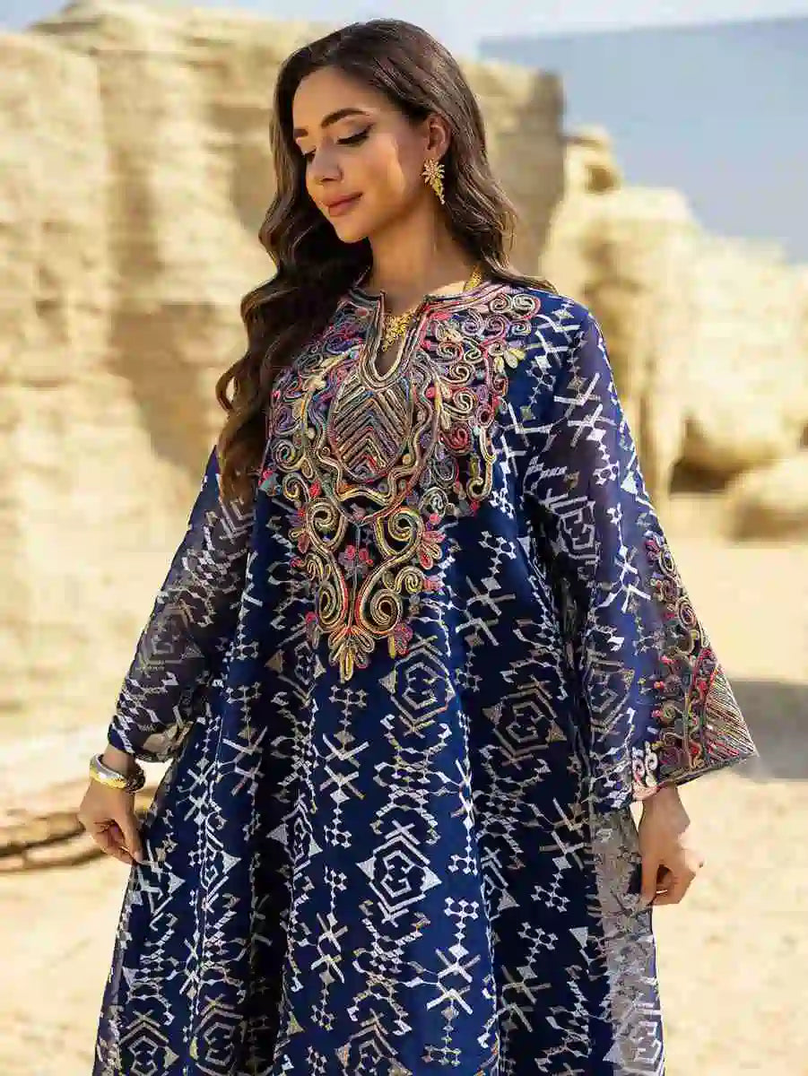 Elegant Eid Dress for Women - Doris Embroidery Caftan Kaftan Dress #25464 | Flowy Long Maxi Dress with Intricate Embroidery | Perfect for Eid Celebrations, Weddings & Special Occasions