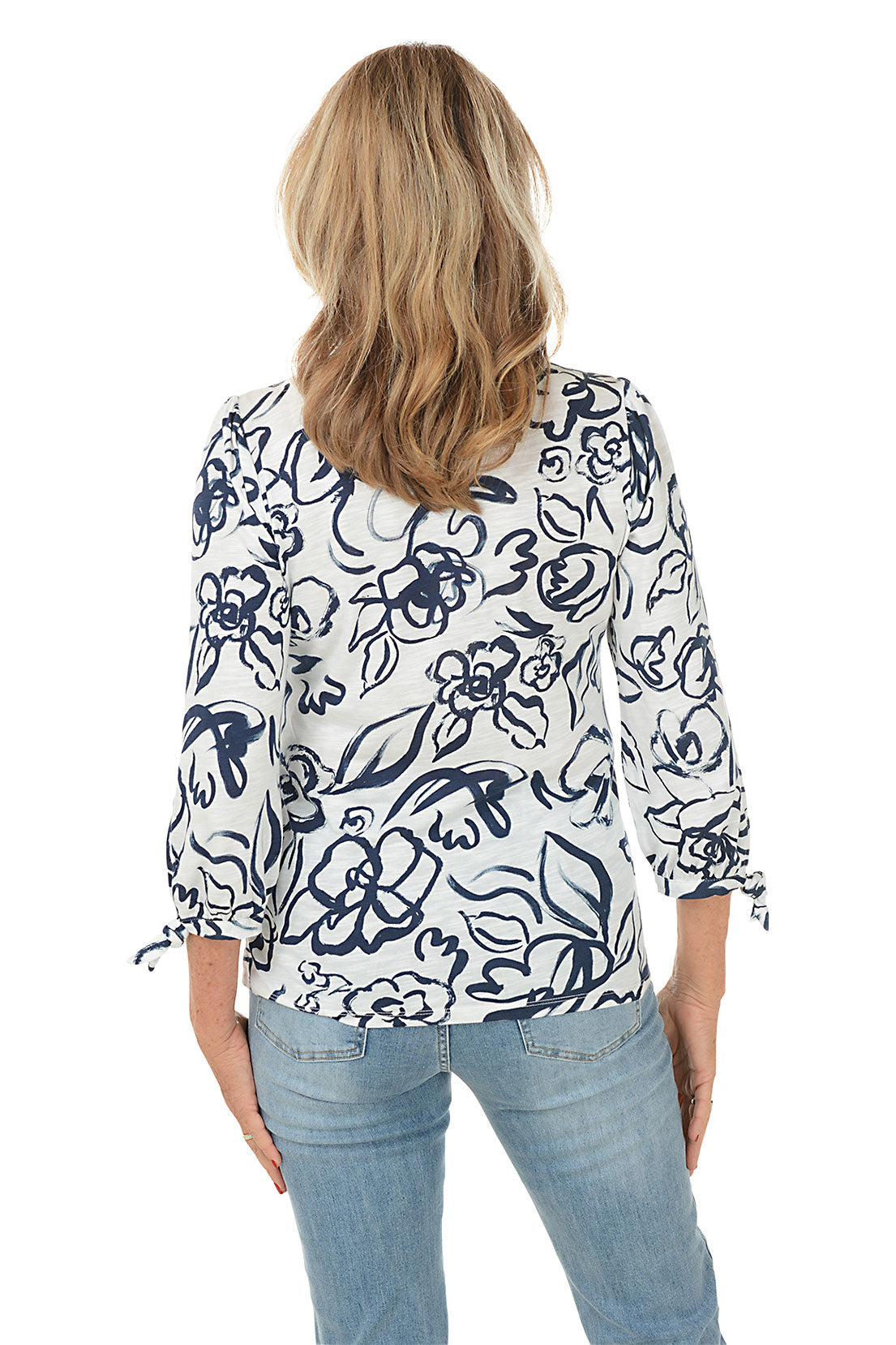 Rosette 3/4 Sleeve Slub Knit Top for Women - Soft Casual T-Shirt with Textured Fabric - Perfect for Everyday Wear, Office & Weekend Outfits