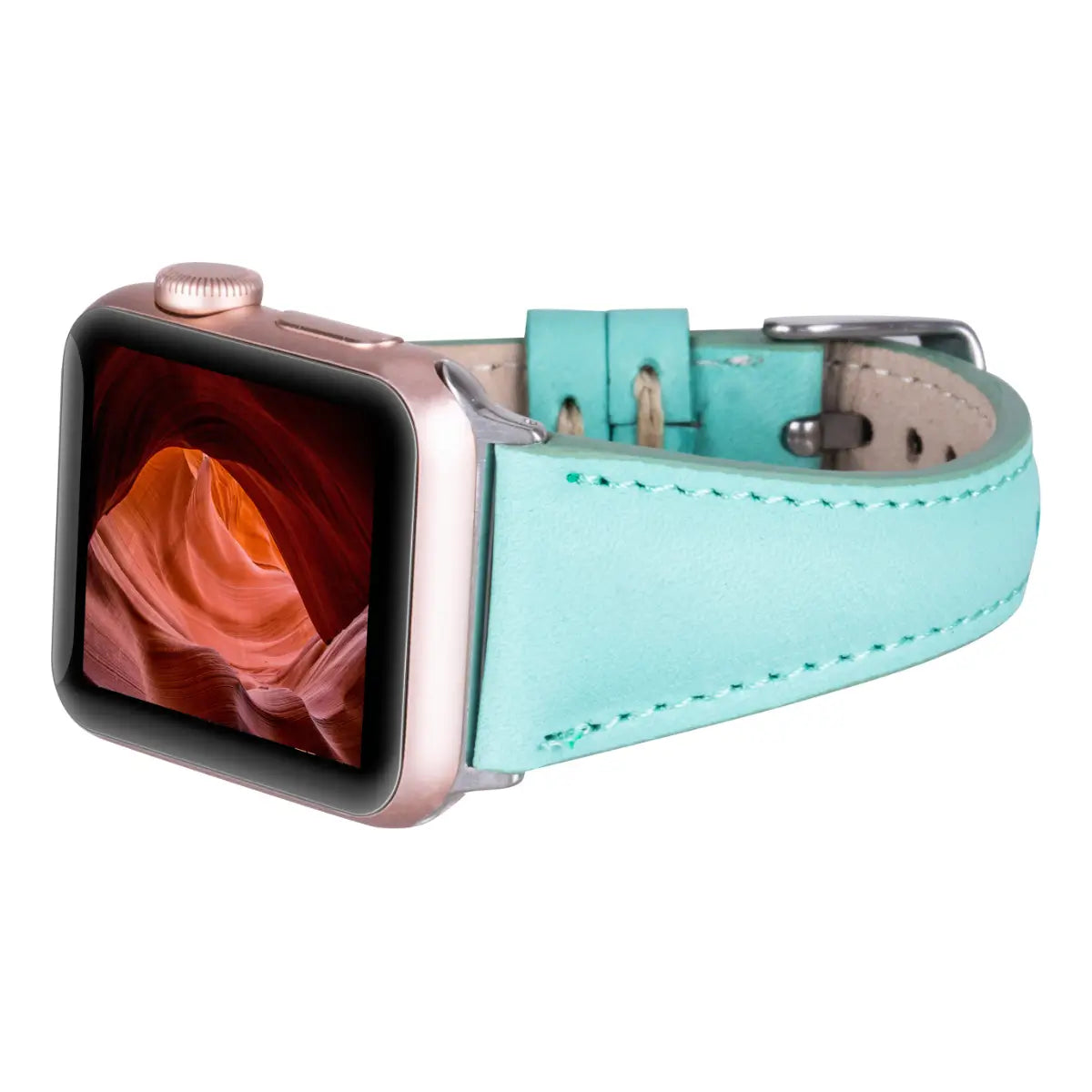 Premium Mint Blue Genuine Leather Slim Apple Watch Band - Stylish & Comfortable for Workouts, Office & Everyday Wear
