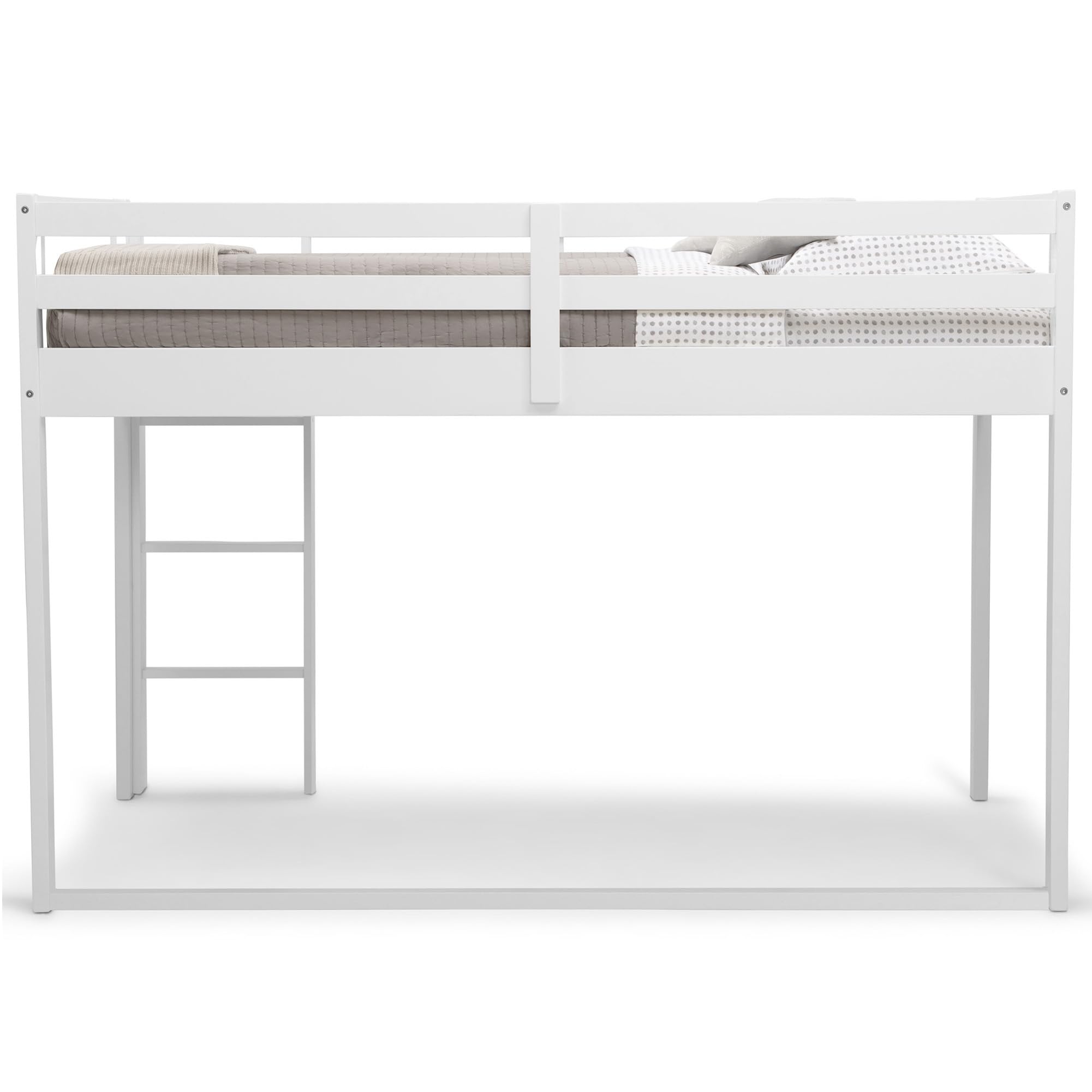 Delta Children Twin Loft Bed with Guardrail & Ladder - White | Safe Kids Bunk Bed for Small Spaces | Coordinates with Disney Princess & JoJo Siwa Tents | Perfect for Bedrooms, Dorms & Tiny Homes