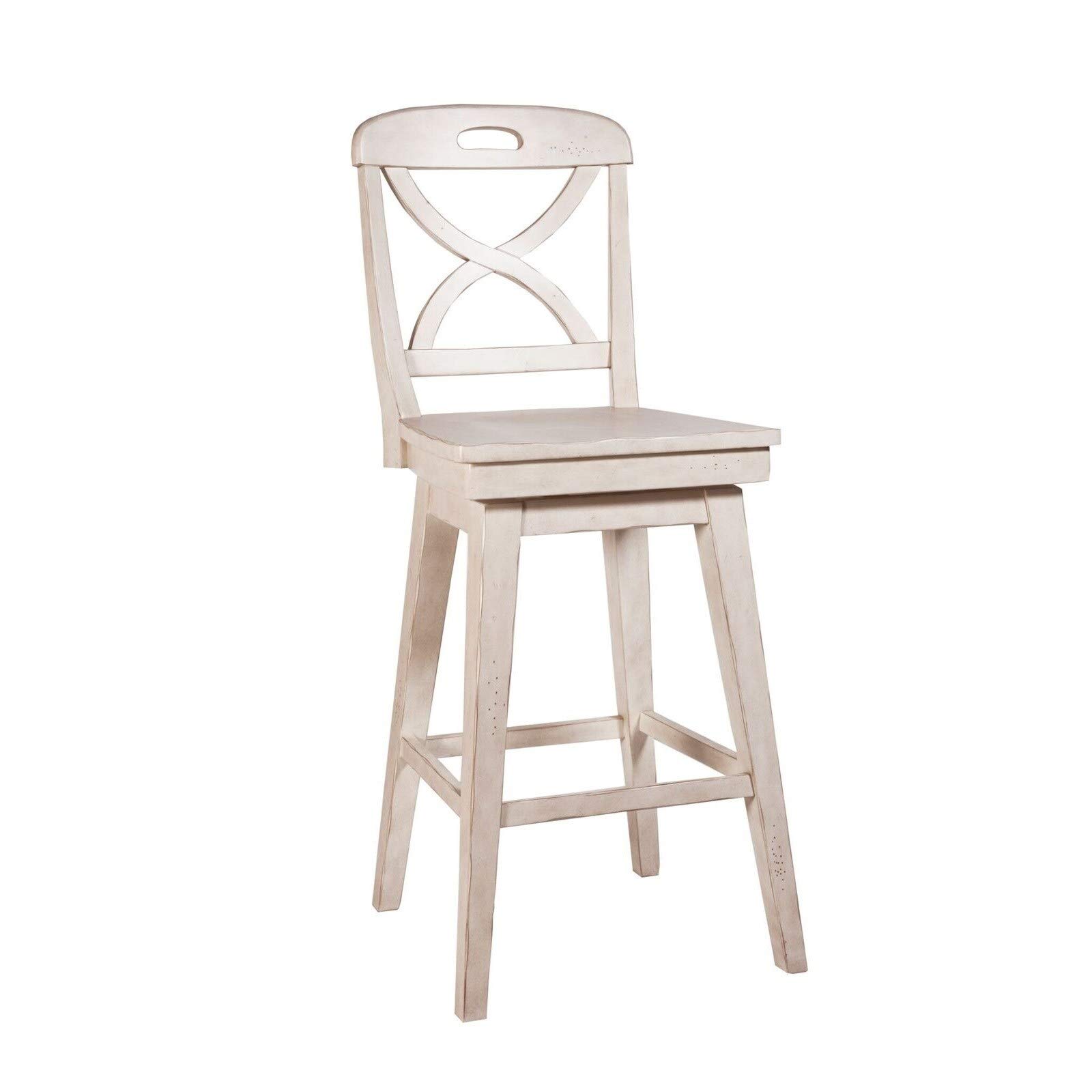 Panama Jack Millbrook Swivel Bar Stool - Antique White Finish - Adjustable Height for Kitchen Island, Breakfast Bar & Home Pub Use
