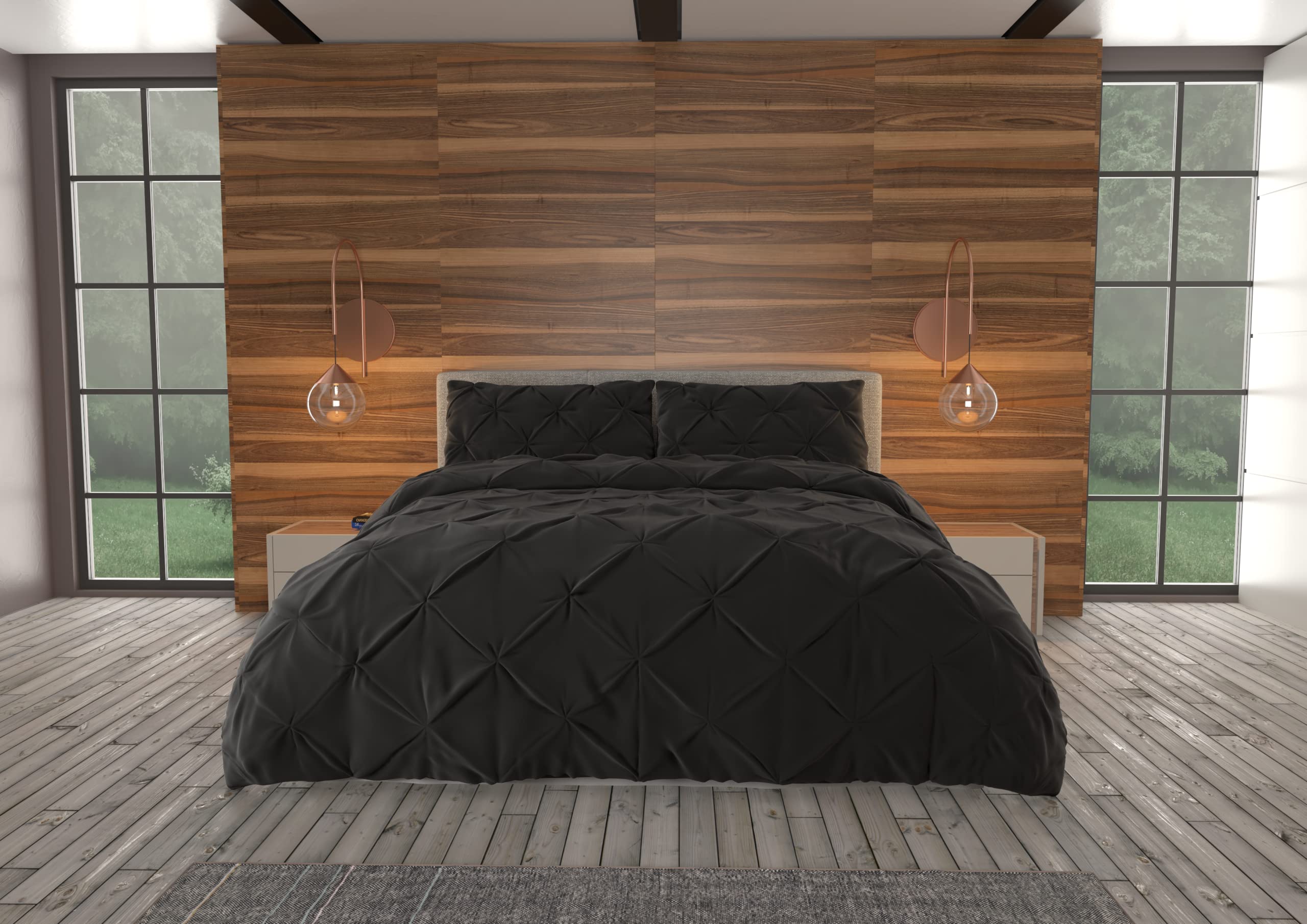 Nestl Twin Comforter Set - Pinch Pleat & Pintuck Design Down Comforter with 1 Pillow Sham, 2-Piece Bedding Set for Twin/Twin XL Beds - Black | Perfect for Kids Rooms, Guest Bedrooms & Dorm Decor