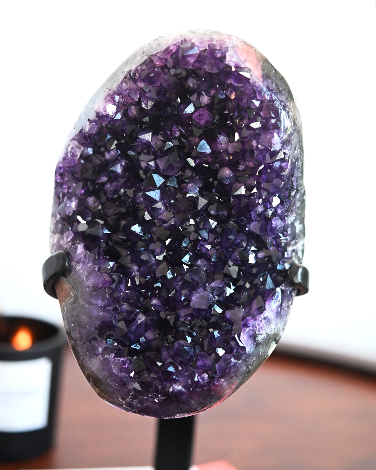 LG Amethyst Geode Crystal on Decorative Stand - 7.2lbs Natural Purple Amethyst Cluster for Home Decor, Meditation & Healing Crystal Gifts