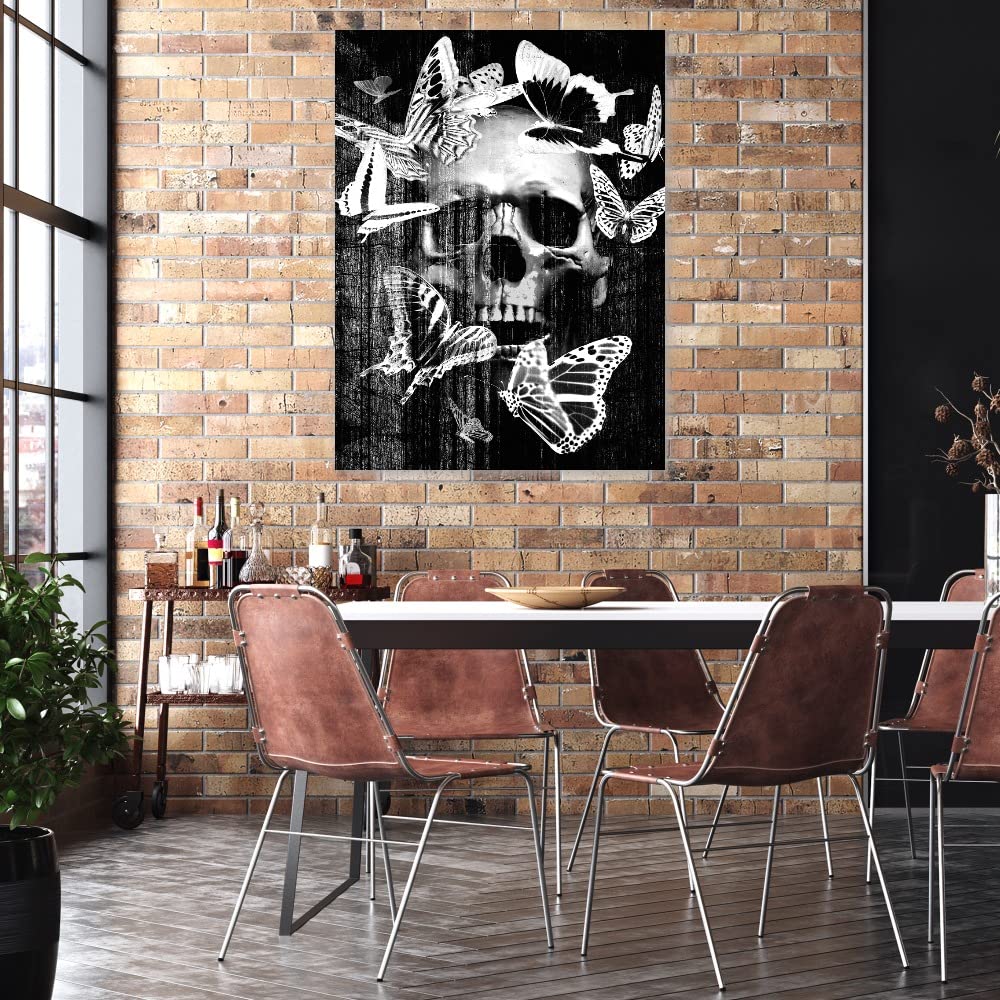 Skull Butterfly Crown Canvas Wall Art - 24x32 Inch Fine Art Print by Artist Incado - Ready to Hang Home Decor for Living Room, Bedroom, Office & More - Gothic Bohemian Style Wall Hanging for Unique Interior Design