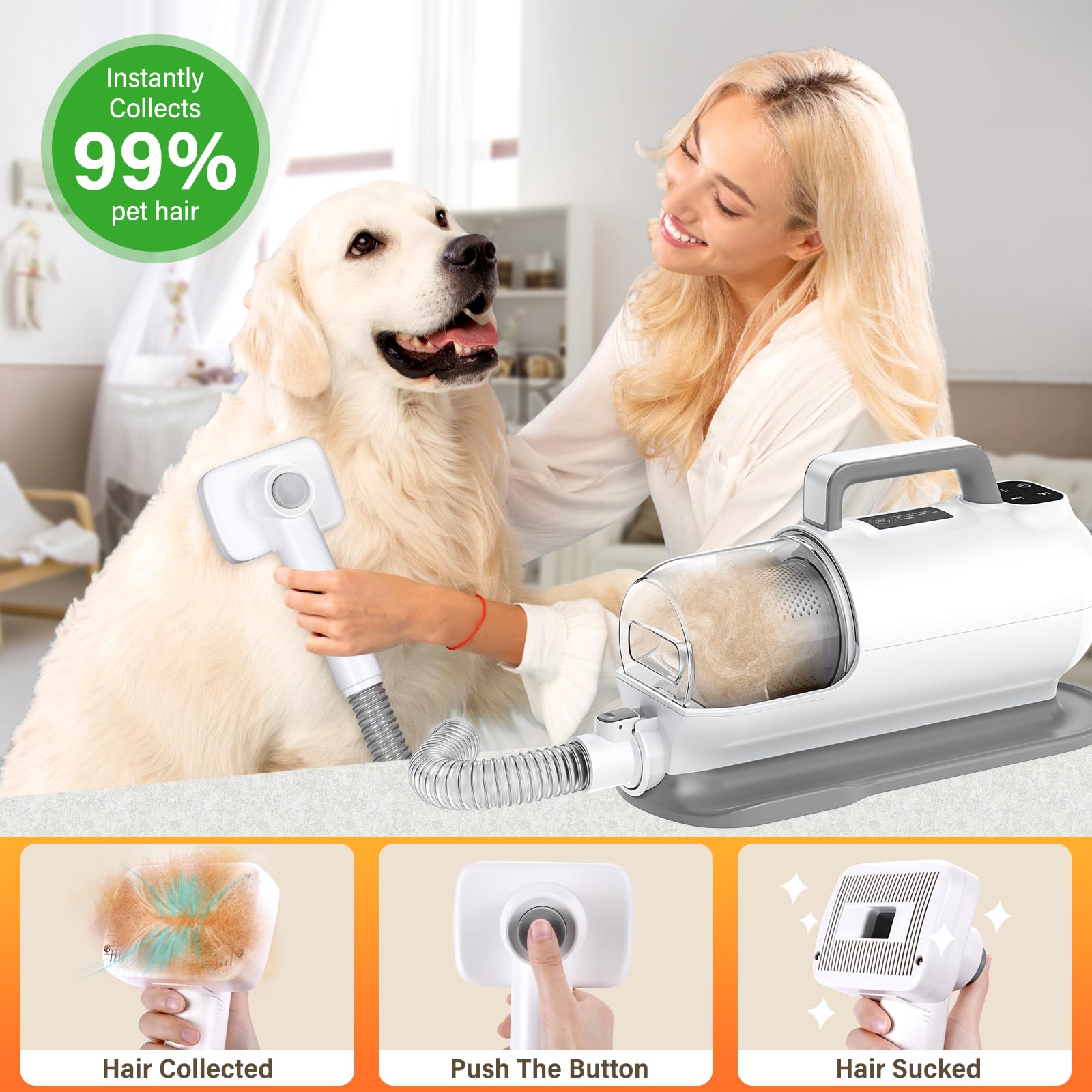 3 in 1 Dog Grooming Kit - Vacuum & Dryer for Pet Hair Removal at Home