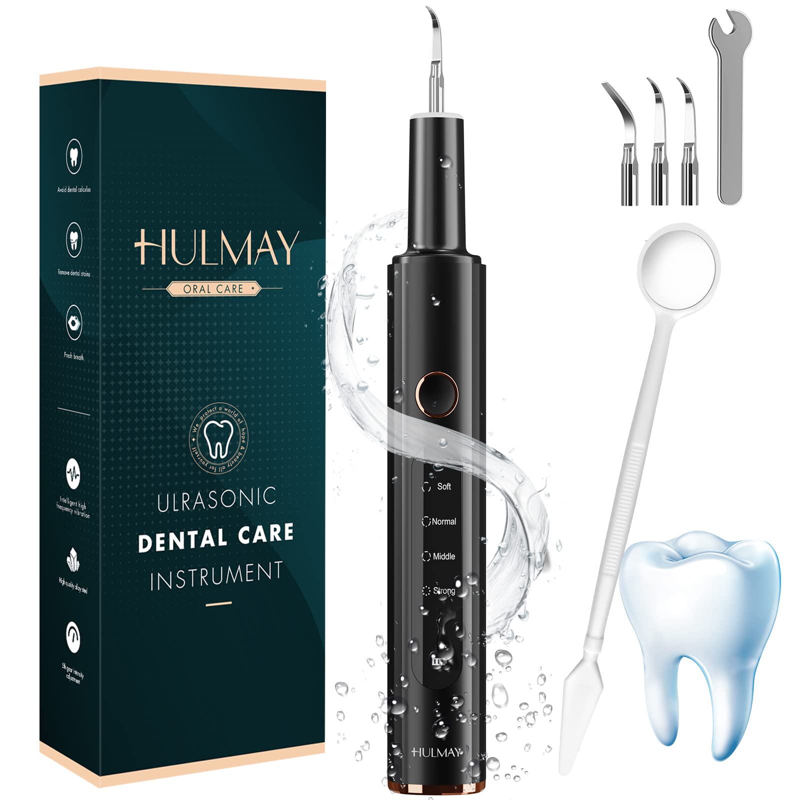 Hulmay Professional Teeth Cleaning Tools Kit (Black) - Dental Hygiene Set for Plaque Removal, Tartar Scraper & Oral Care - Perfect for Home Use, Travel & Dentist Visits