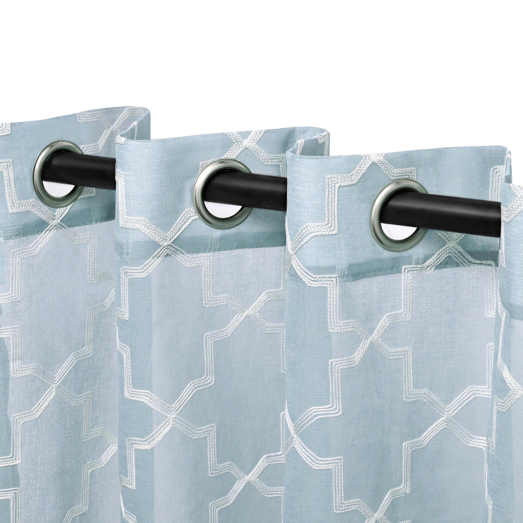 Embroidered Quatrefoil Semi-Sheer 2-Piece Curtain Panel Set - Elegant Window Treatment for Living Room & Bedroom Decor