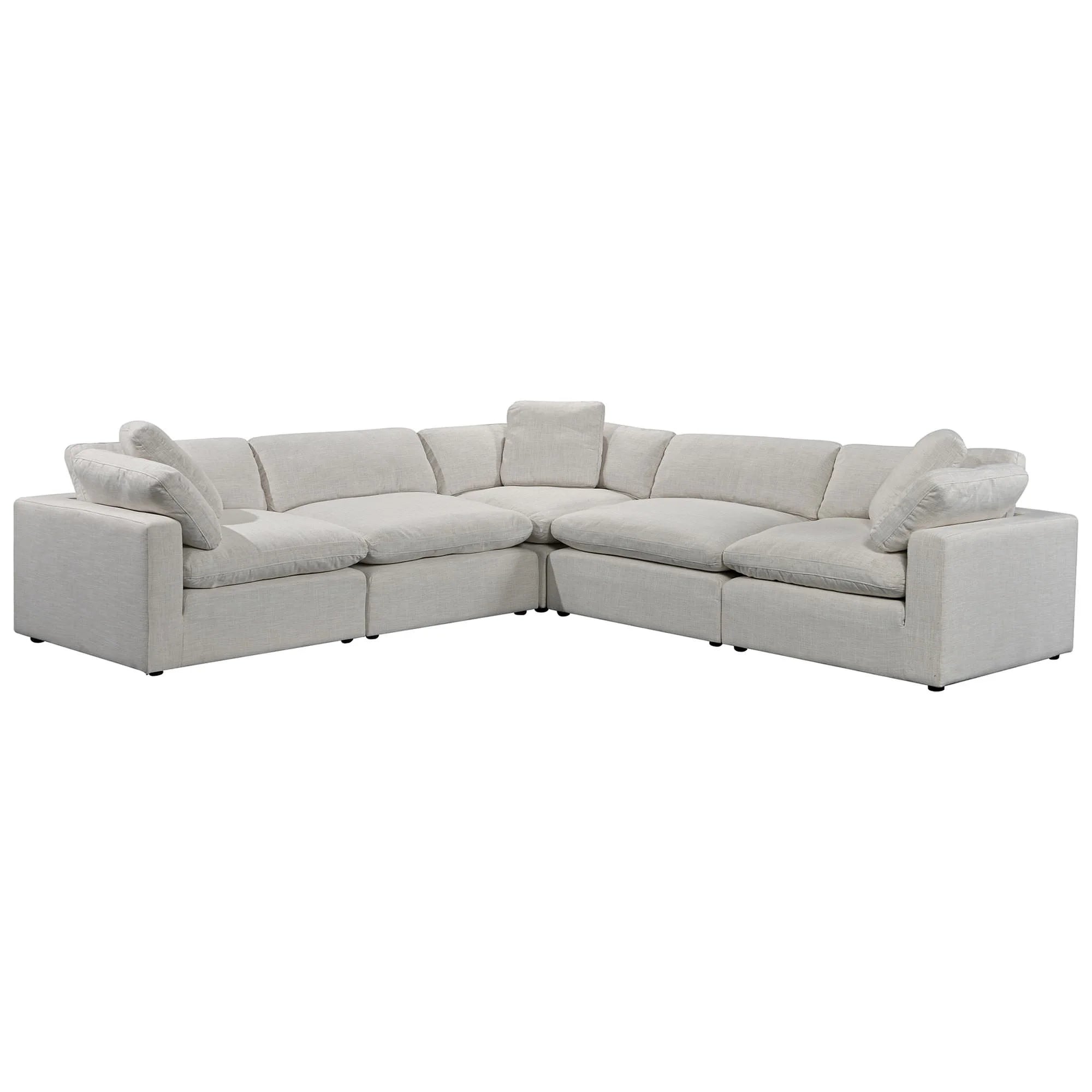 Claudine Fabric Corner Modular Lounge Sofa with Ottoman in Beige - Modern Sectional Couch for Living Room, Family Room & Home Theater Comfort