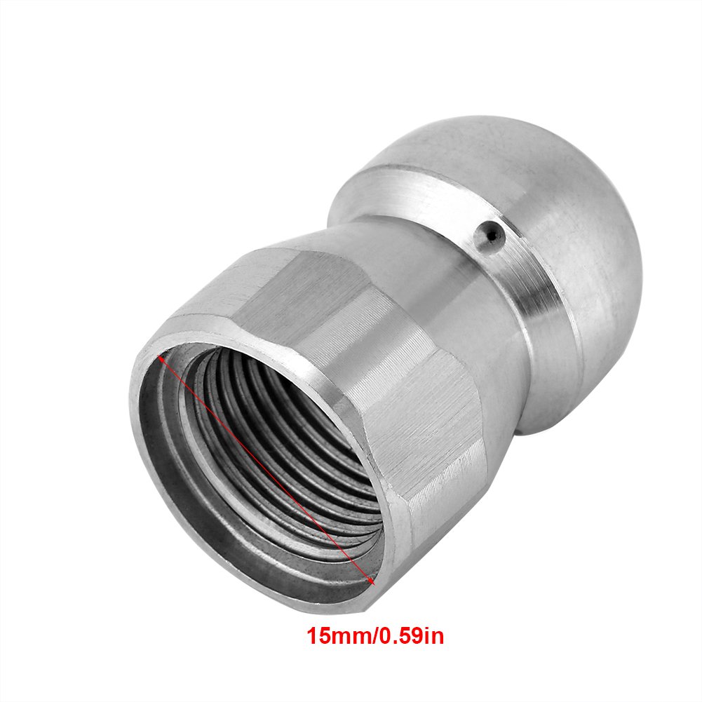 Stainless Steel 3/8 Inch Sewer Jetter Nozzle Kit with Hydro Jet, Random Flow & Button Sealing - 4000 PSI Drain Cleaning Tool for Home Plumbing, Commercial Use & Industrial Pipe Maintenance (1, Silver)