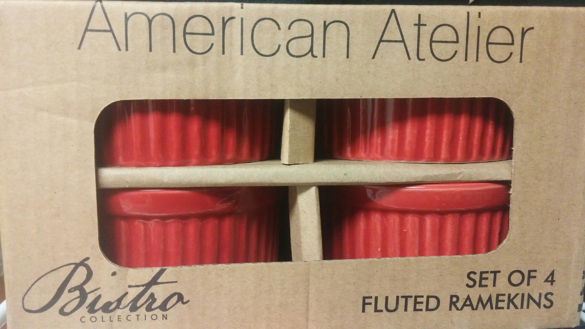 American Atelier Bistro Fluted Ramekins, Set of 4 - 8 oz Ceramic Baking Dishes for Crème Brûlée, Soufflés & Desserts - Oven, Microwave & Dishwasher Safe - Elegant Red French Kitchenware for Home Bakers & Chefs