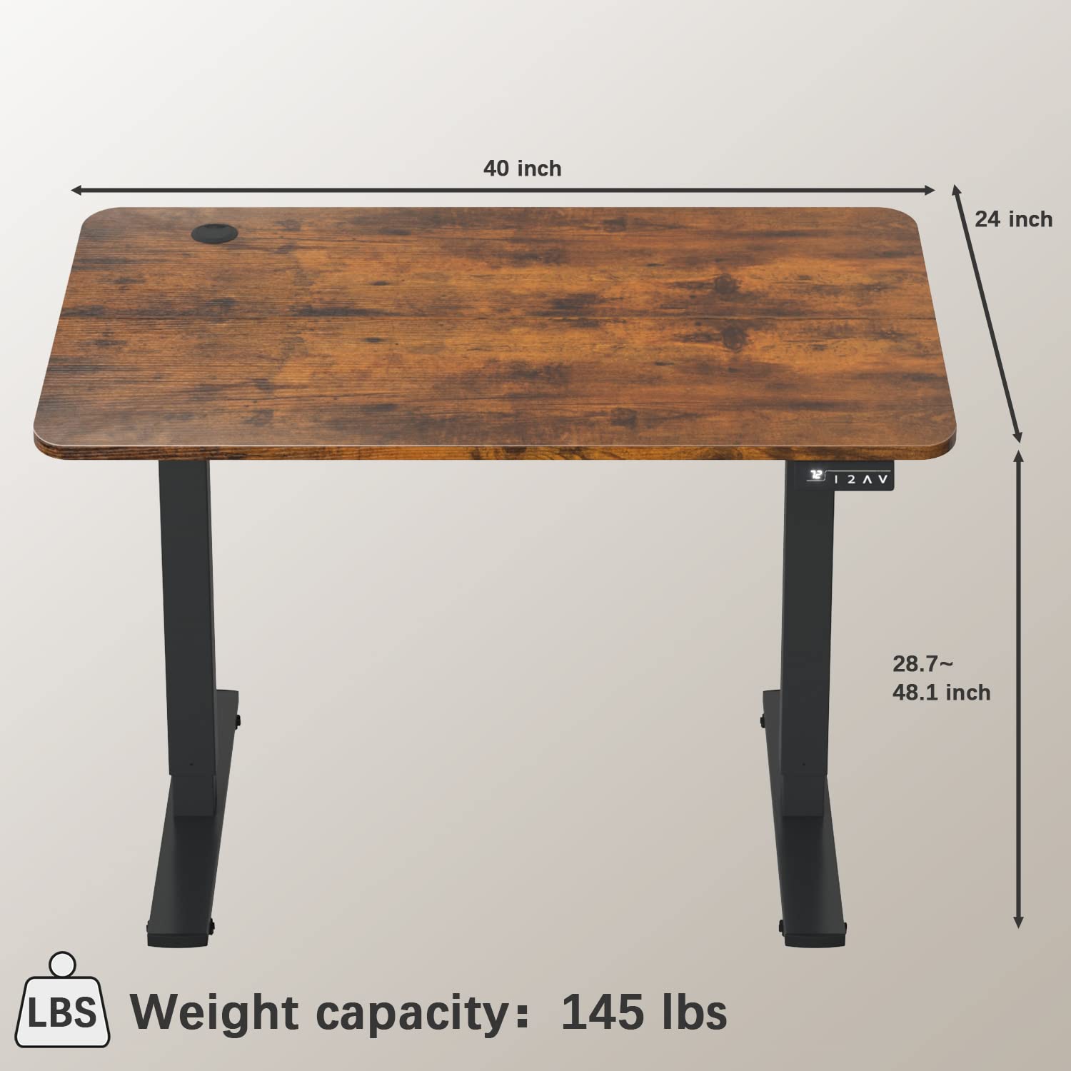 Furmax Electric Height Adjustable Standing Desk 40 x 24 Inches - Sit Stand Computer Desk with Memory Preset & T-Shaped Metal Frame (Brown) for Home Office, Gaming & Workspace Ergonomics