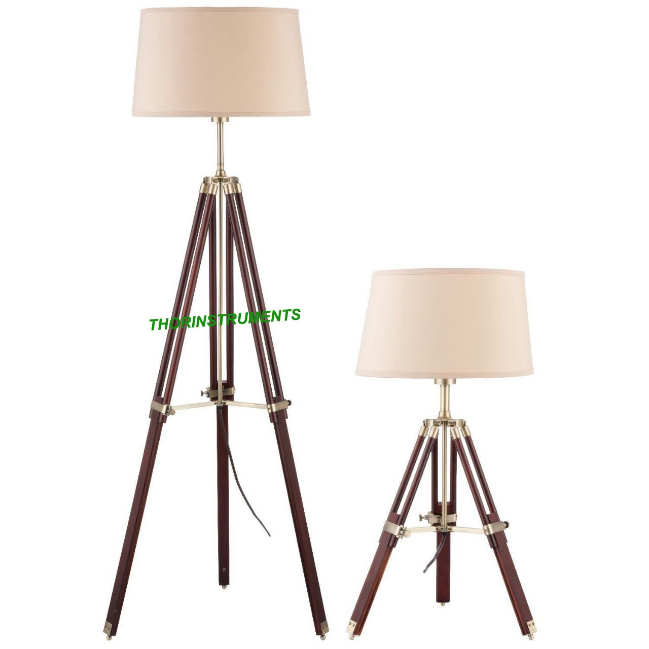Vintage Brass Tripod Lamp Set of 2 - Adjustable Floor & Table Lamps for Living Room, Bedroom, Office - Rustic Home Decor Gift Ideas - THOR INSTRUMENTS Collectible Lighting