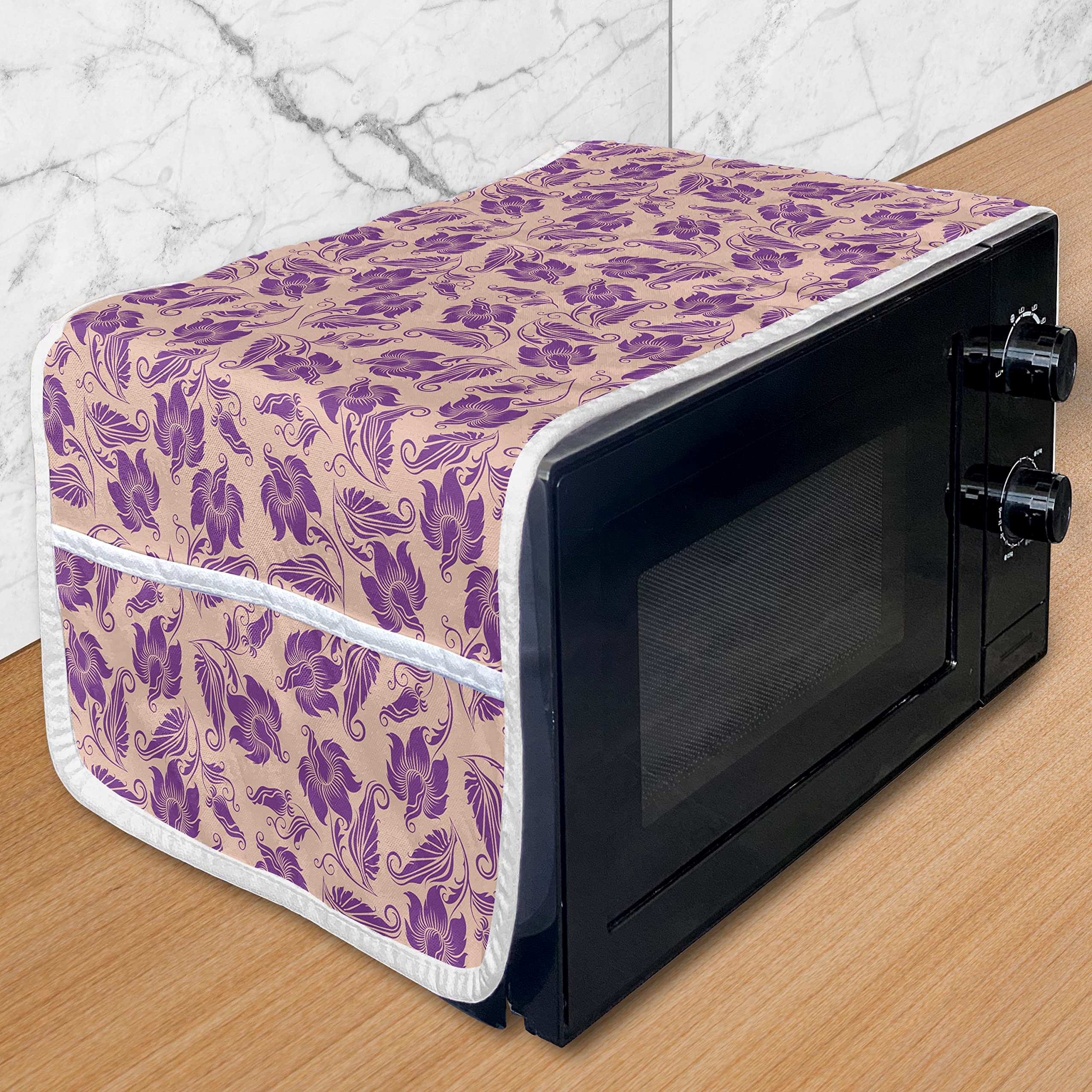 Ambesonne Floral Microwave Cover - Waterproof Kitchen Organizer with Pockets, 36