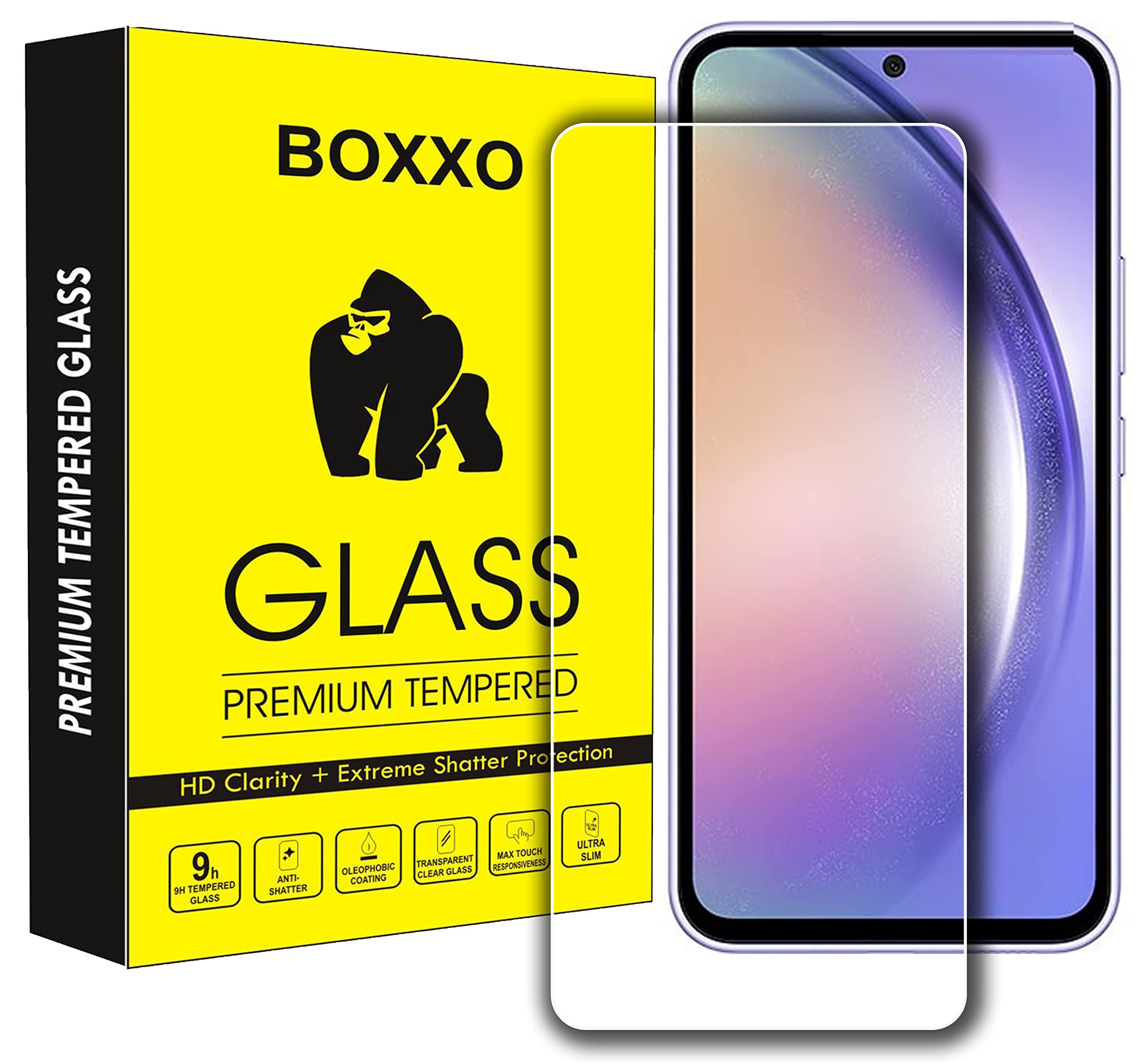 BOXXO 9H+ HD Tempered Glass Screen Protector for Samsung Galaxy F55 5G / M55 5G - Premium Curved Edge Gorilla Glass Protection - Perfect for Daily Use, Gaming & Outdoor Activities