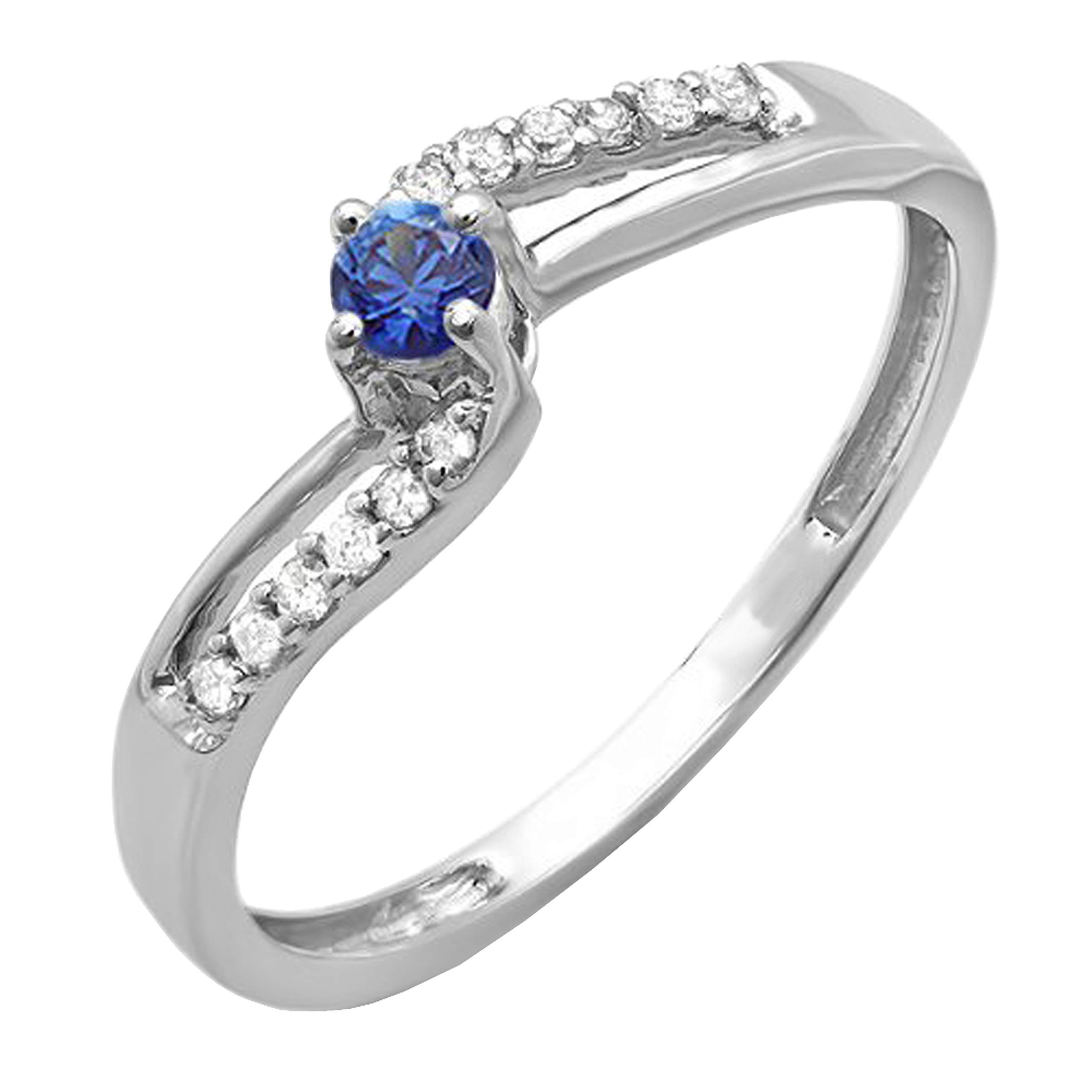 10K Solid White Gold Blue Sapphire & Diamond Wave Bridal Promise Engagement Ring – Dazzlingrock Collection | Perfect for Proposals, Anniversaries & Special Occasions