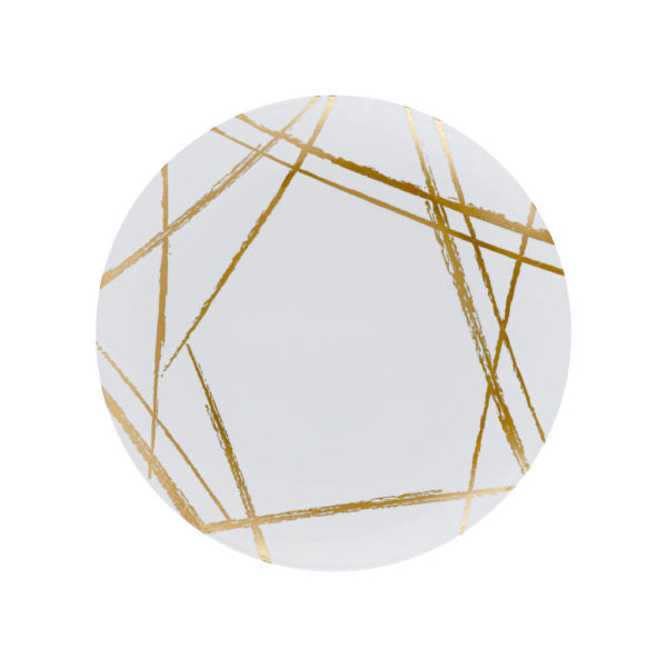 10-Pack White & Gold Round Plastic Plates - Elegant Disposable Dinnerware for Parties, Picnics, and Events