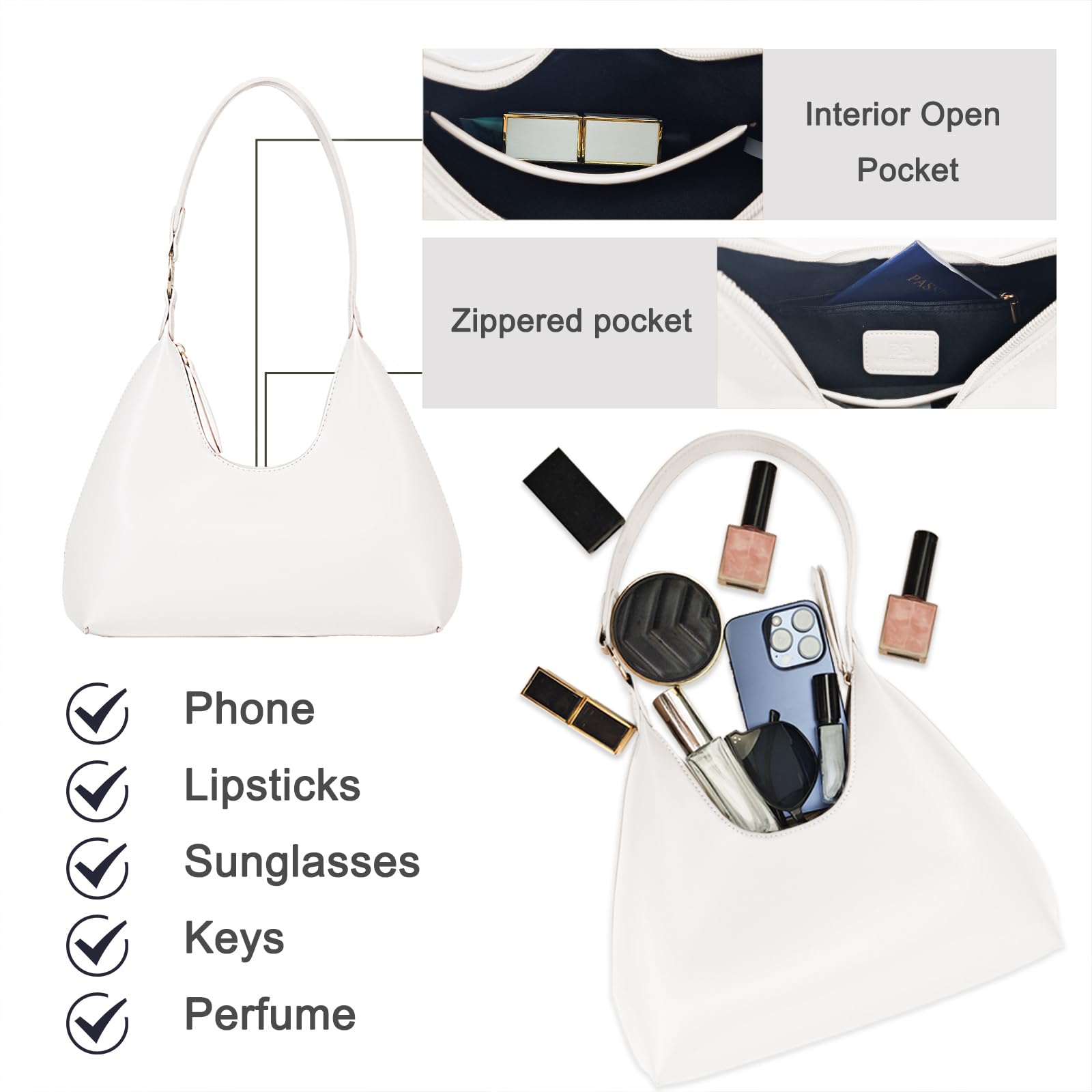 PS PETITE SIMONE Women's Shoulder Bag - Small Hobo Crescent Crossbody Purse for Everyday Use | Trendy Fashion Handbag 2025 | Perfect for Work, Shopping & Travel Accessories