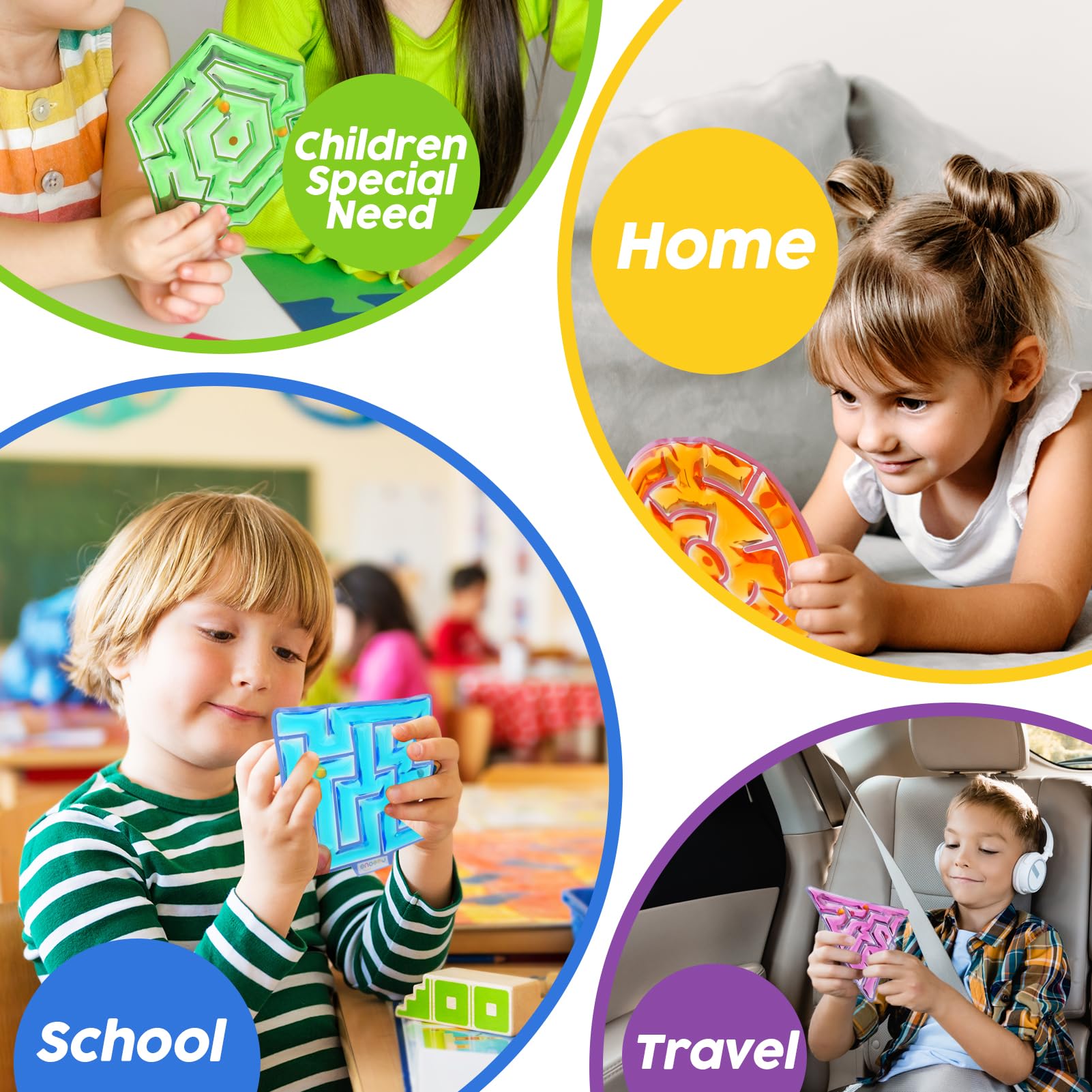 Sensory Fidget Toys for Kids & Adults - 4 Pack Squishy Maze Toys with Goo Filling for Stress Relief, Autism, ADHD - Perfect for Classroom, Office & Home Anxiety Relief