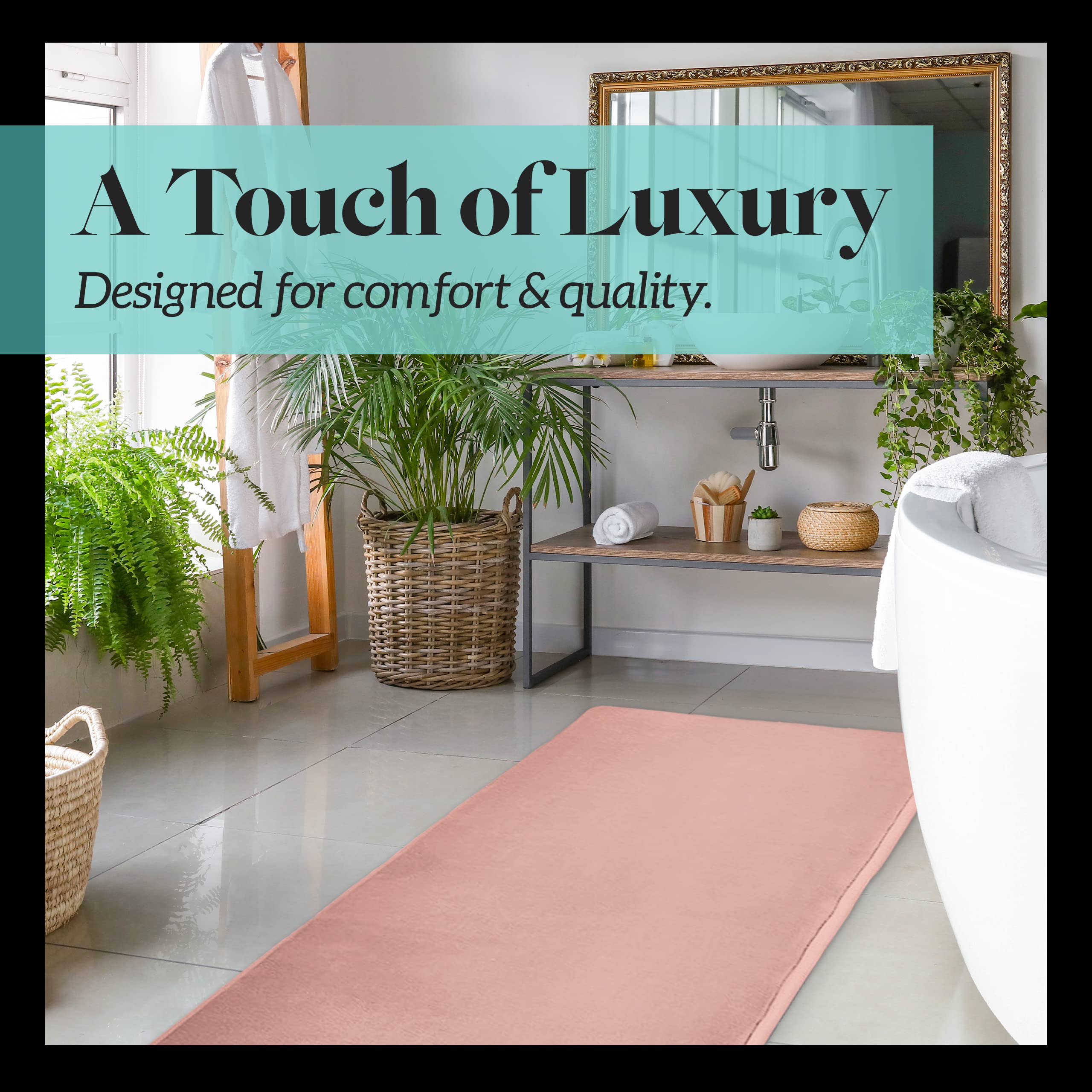 Genteele Memory Foam Bath Mat - Non Slip Absorbent Super Soft Velvet Bathroom Rug (60