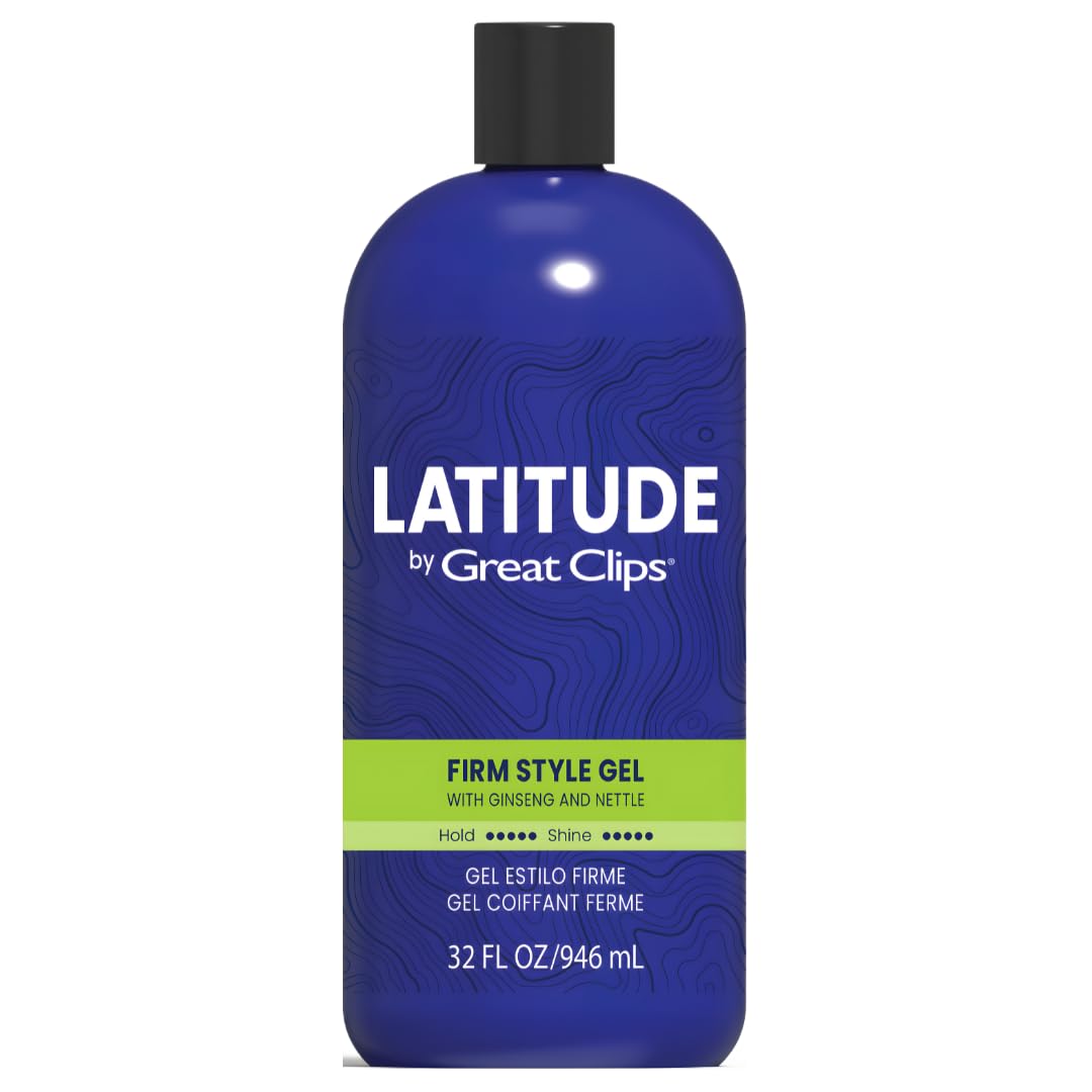GREAT CLIPS LATITUDE Firm Style Gel for Men - High Hold & Shine Hair Styling Gel (32oz) - Perfect for Pompadours, Slick Backs & Everyday Grooming