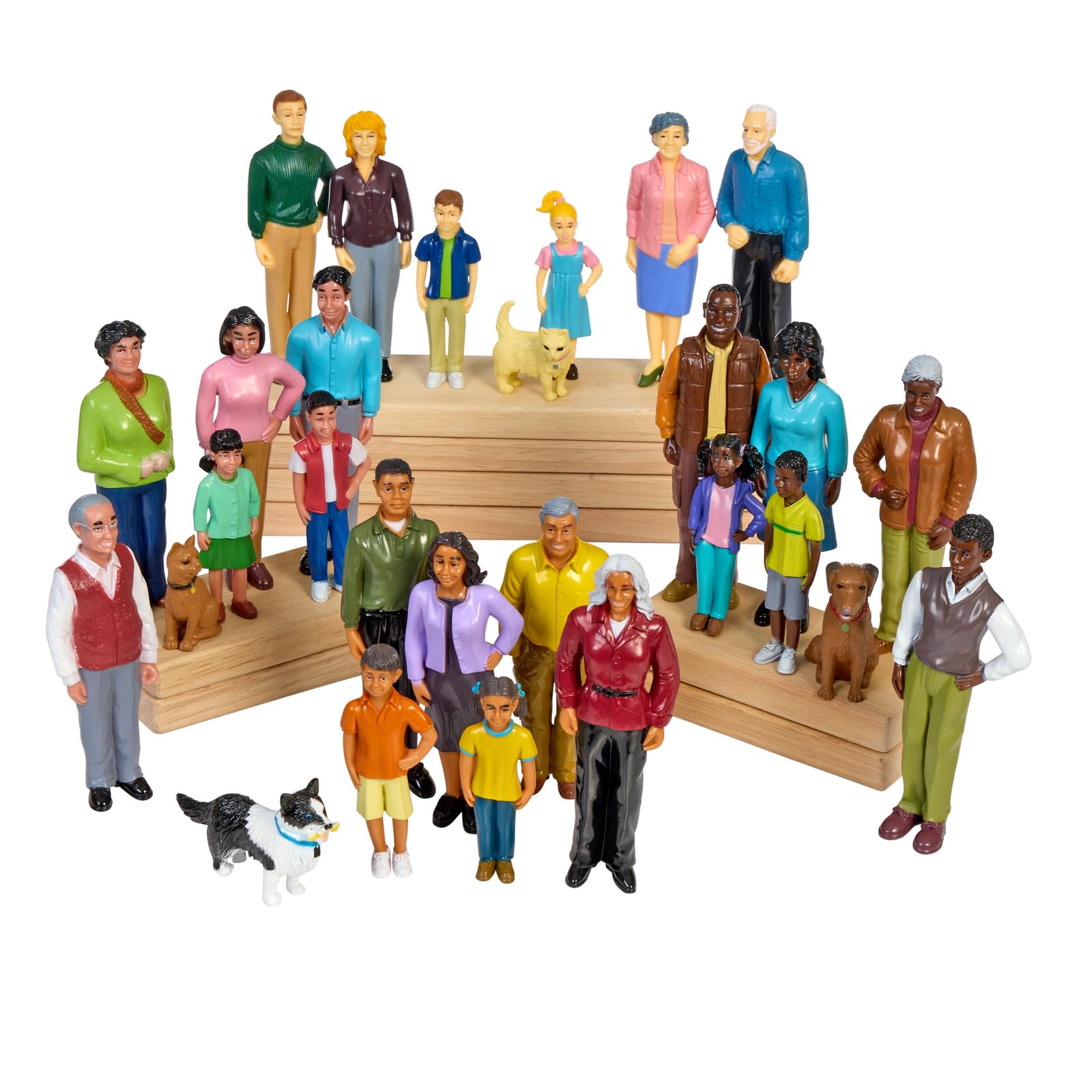 Excellerations Multicultural Family Dolls Set - 4 Ethnicities, 28 Pieces for Pretend Play & Block Play - Perfect for Preschool, Daycare & Homeschool Learning Activities