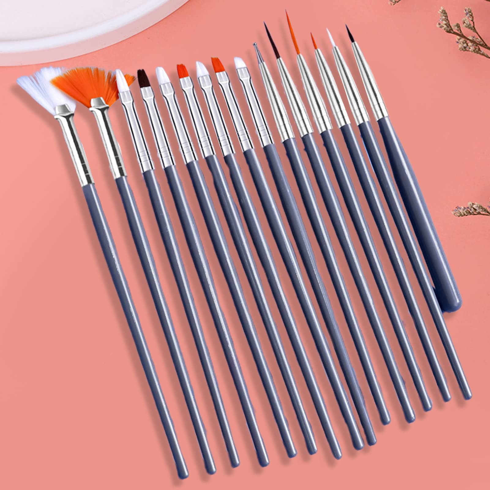 15Pcs Professional Nail Art Liner Brushes Set for Gel Polish - Dotting & Painting Brush Pens for Nail Design (Grey) | Perfect for Salon, Home Manicure & DIY Nail Art