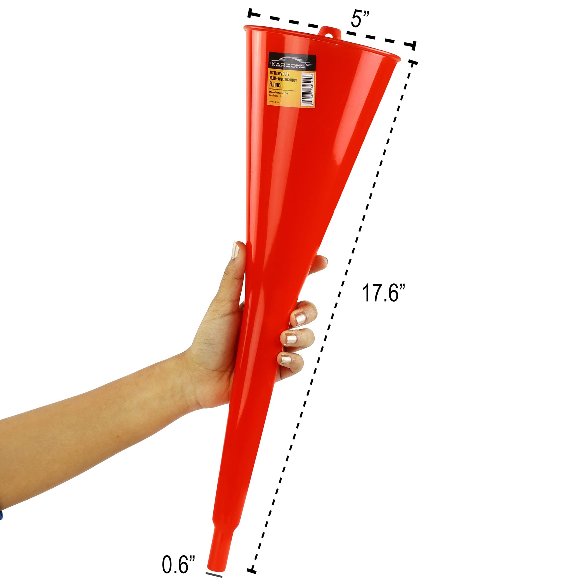 Premium Round Kitchen Funnel - 12oz Food-Grade Funnel for Bottles, Jars & Containers - Heavy Duty Oil Funnel for Gas, Lubricants & Automotive Fluids - Perfect for Cooking, Baking & DIY Car Maintenance (Red)