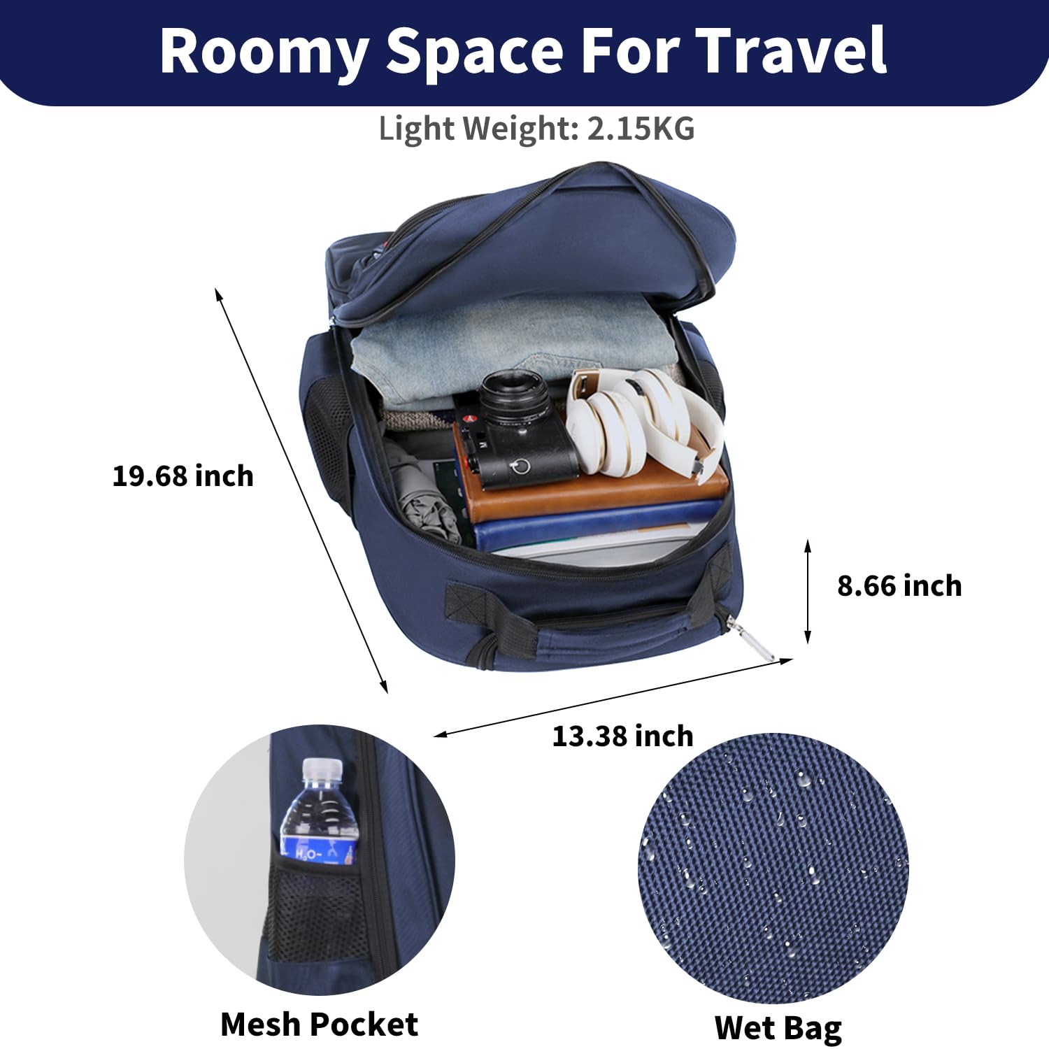 Rolling Backpack for Women & Men - 19.68 Inch Wheeled Laptop Backpack with Wheels for Travel, Work & Business - Lightweight Carry-On Luggage (Blue) - Perfect for Airplane, Commuting & College Students