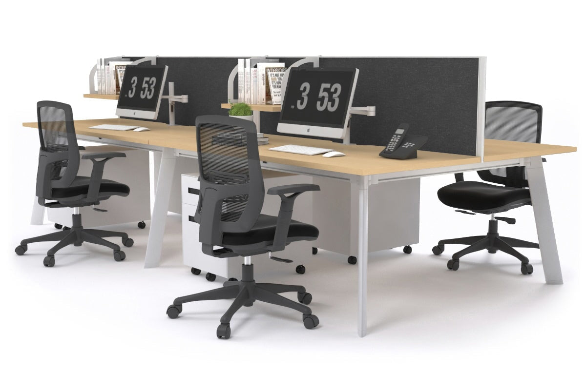 4-Person Workstation with White Frame - 1400L x 700W - Office Desk for Team Collaboration & Shared Workspace - Perfect for Open Offices, Coworking Spaces & Home Offices