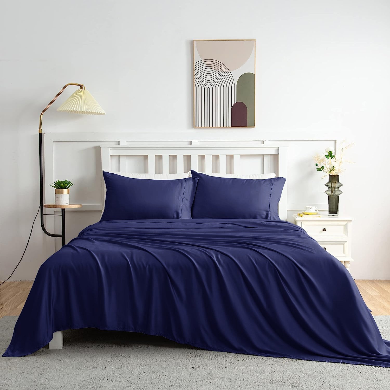 Premium 400 Thread Count 100% Bamboo Sheet Set - Navy Blue - Double Size | Soft, Breathable & Hypoallergenic Bedding for Ultimate Comfort | Perfect for Hot Sleepers & Eco-Friendly Homes