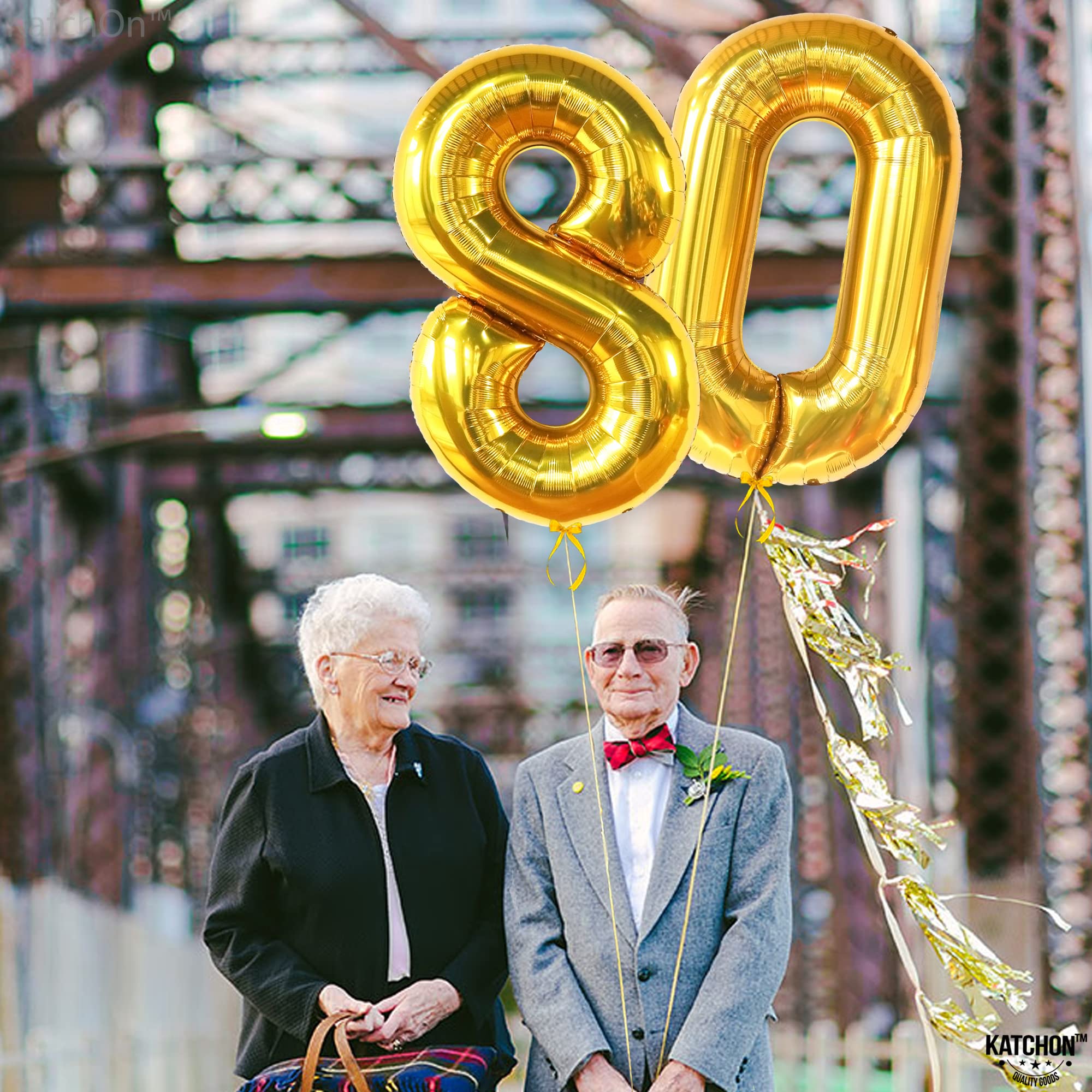 KatchOn 40 Inch Giant Gold 80th Birthday Balloons - Large 80 Number Balloon for Milestone Celebrations | Gold Party Decorations for Men & Women | Perfect for 80th Birthday Parties, Anniversaries & Retirement Celebrations