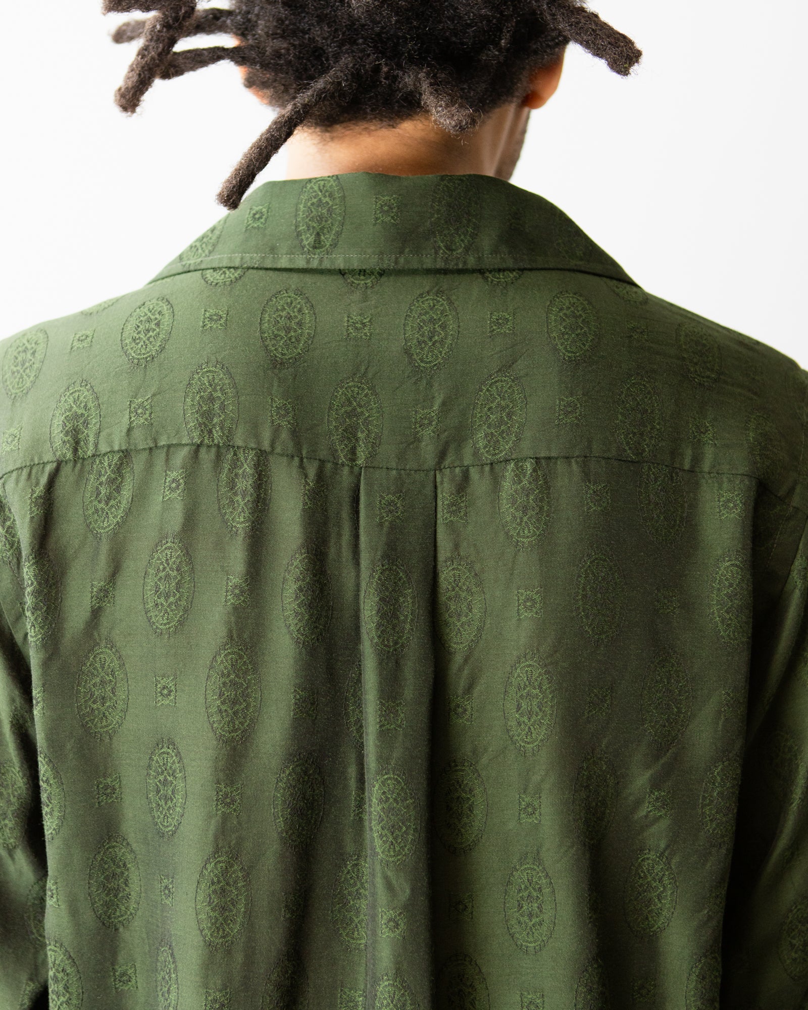 Italian Collar Shirt for Men - Dark Green Jacquard Pattern Formal Dress Shirt | Office Wear, Business Attire, Wedding & Special Occasions