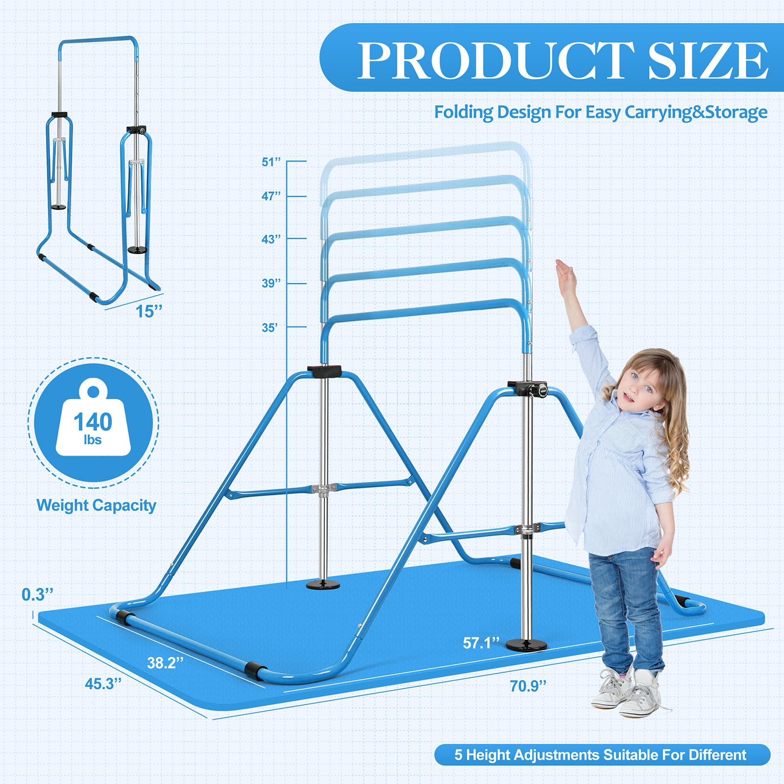 Adjustable Gymnastics Bars for Kids - Expandable Training Equipment for Home Gym & Play