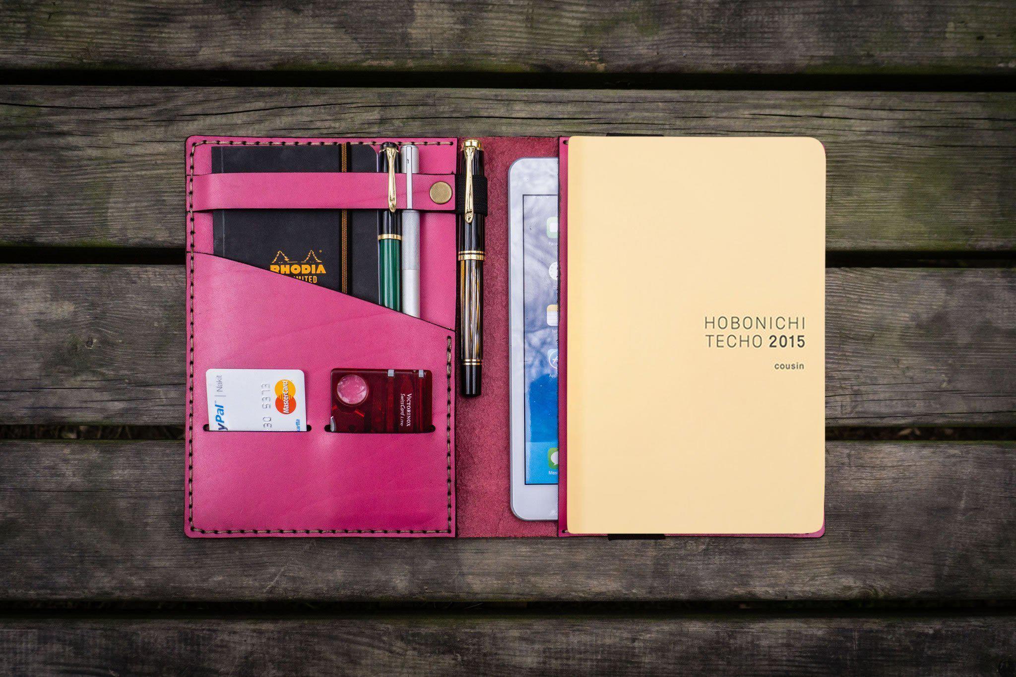 Premium Genuine Leather Hobonichi Cousin A5 Planner Cover - Pink | Stylish & Durable Organizer for Work, School & Personal Planning | Perfect Gift for Journal Lovers
