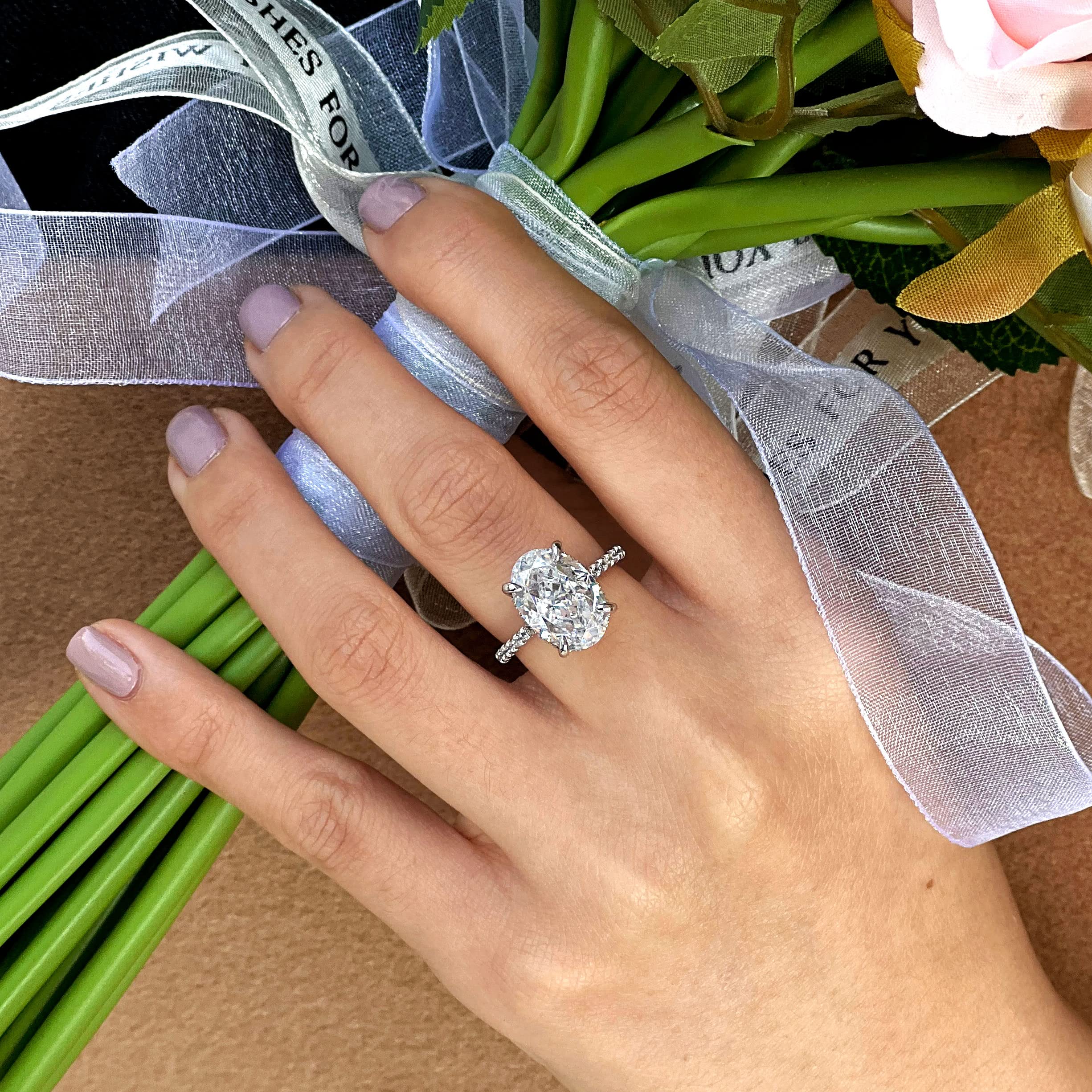 4.0ct Oval Cut Simulated Diamond Engagement Ring for Women - 925 Sterling Silver Wedding Band, Promise Ring - Perfect for Proposals, Anniversaries & Special Occasions