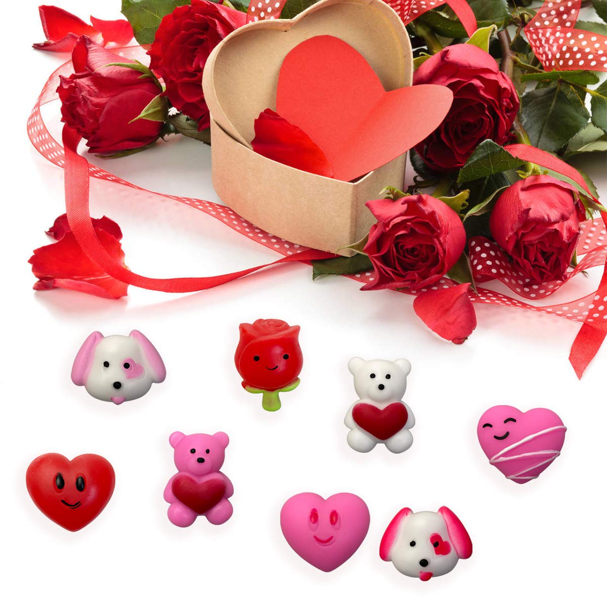 24-Piece Valentine's Day Mochi Squishy Toys Set - Cute Kawaii Stress Relief Squishies for Kids, Classroom Prizes, Party Favors & School Gifts (Perfect for Valentine's Exchange, Birthday Parties & Sensory Play)