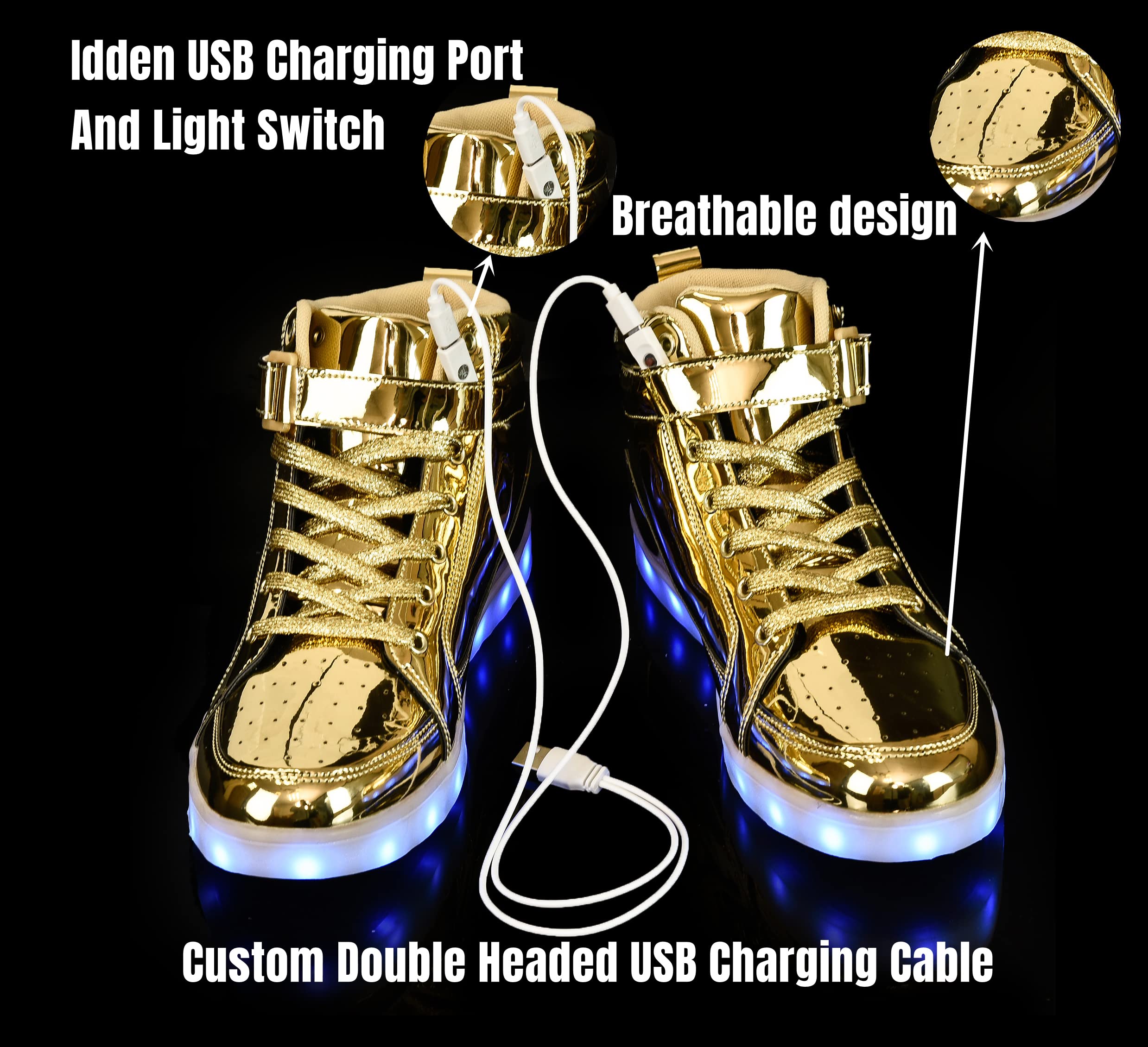 LED Light Up Sneakers for Kids - High Top Glowing Shoes for Boys & Girls - Fashionable LED Shoes for Running, Dancing & Nighttime Play