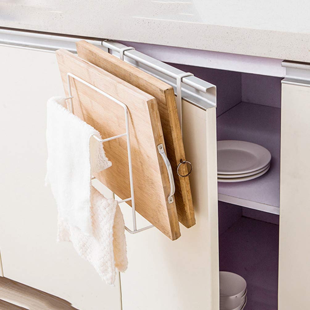 Premium Wall-Mounted Cutting Board Rack - Over Cabinet Door Organizer for Kitchen & Bathroom Storage | Space-Saving Chopping Board Holder | Durable White Kitchen Organizer for Utensils, Sponges & Cleaning Supplies