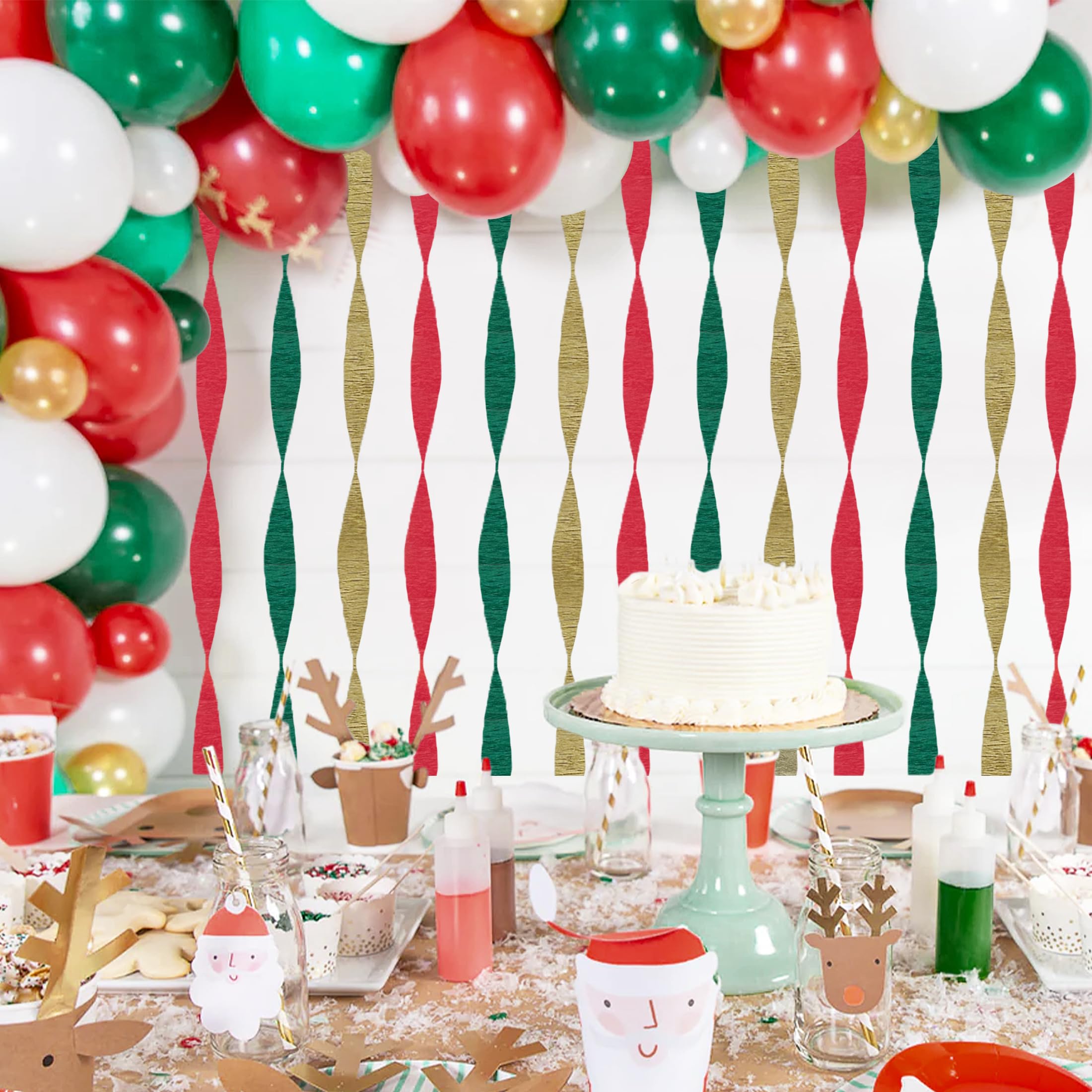 6 Rolls Christmas Crepe Paper Streamers - Red Green Gold Party Decorations for Christmas, Birthday, Baby Shower, Gender Reveal, Wedding & Graduation | DIY Crafts & Holiday Home Decoration